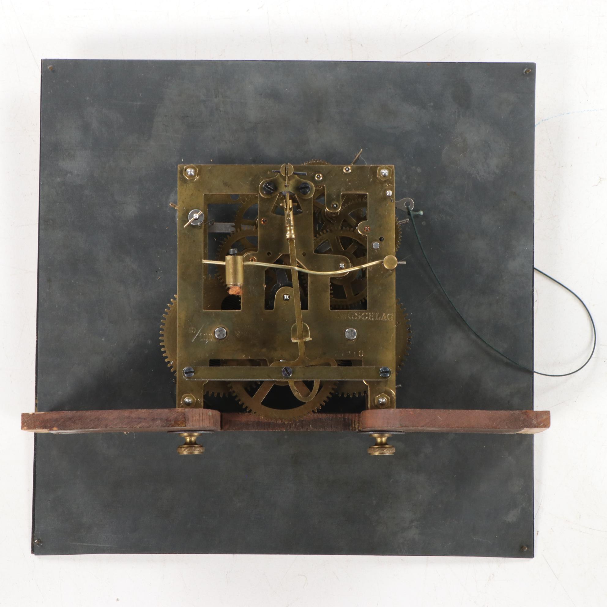 German Brass-Mounted Walnut Regulator Wall Clock, Early 20th Century