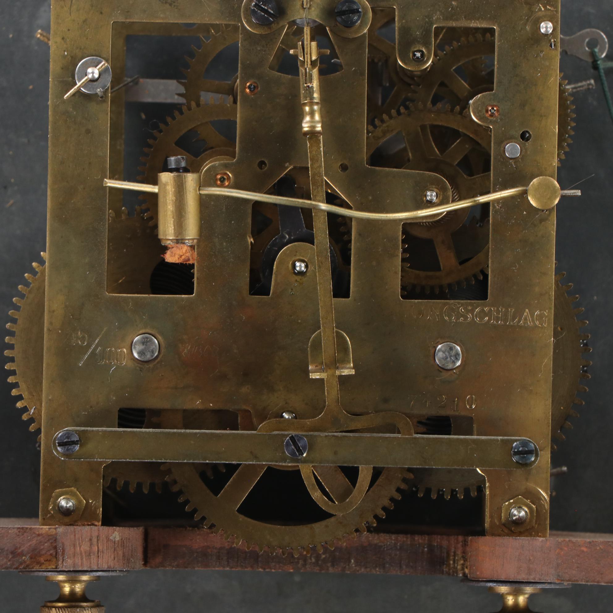 German Brass-Mounted Walnut Regulator Wall Clock, Early 20th Century