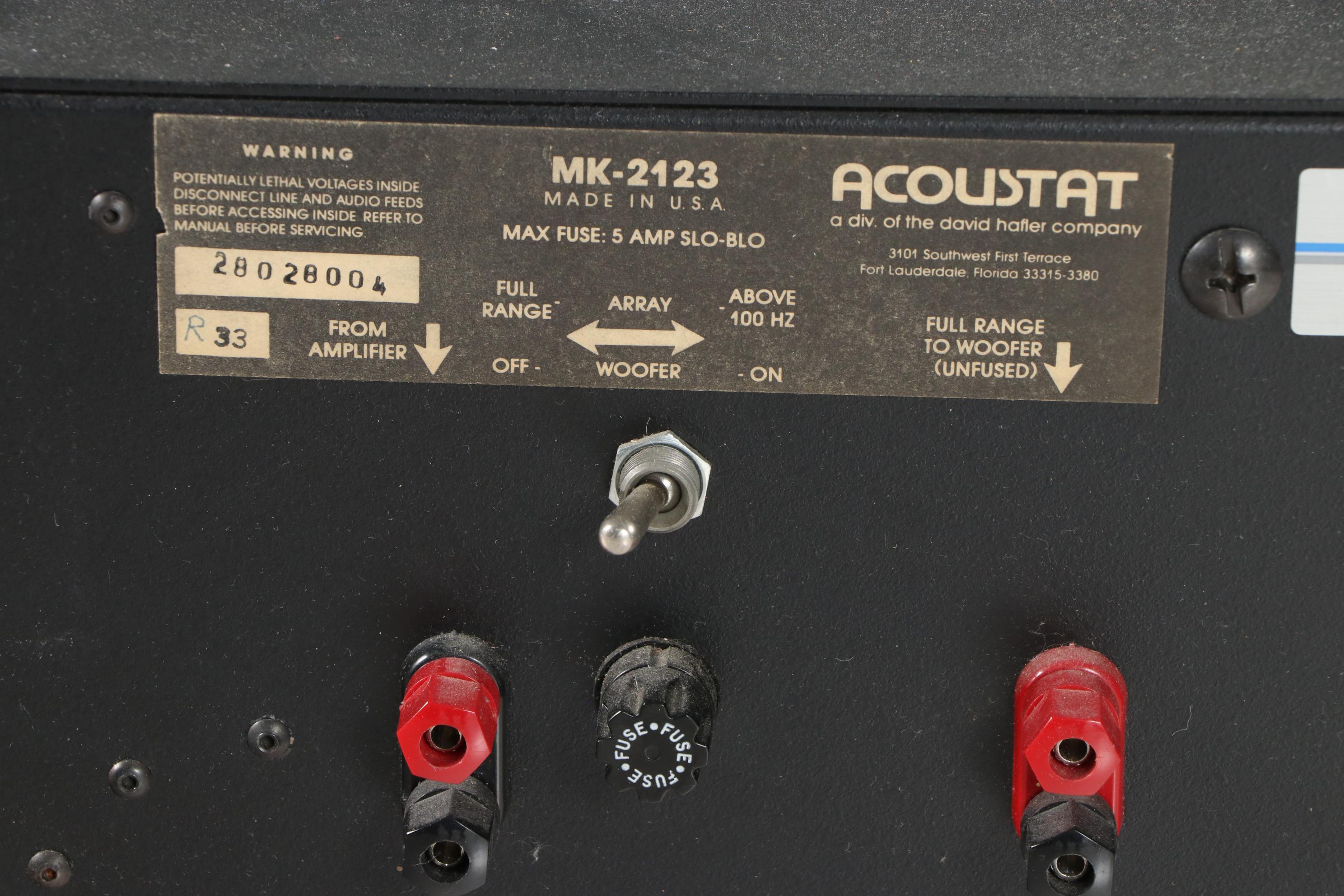 Acoustat Spectra 33 Mk-2123 Electrostatic Speakers