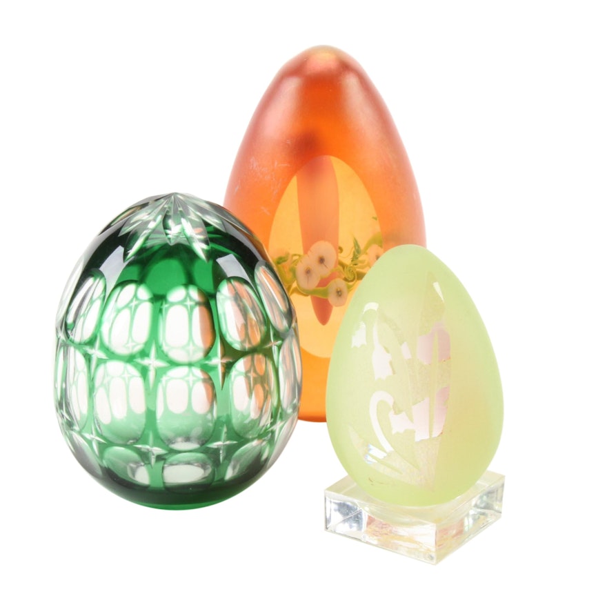 Zellique Studio Art Glass and Other Egg Shaped Paperweights, Late 20th Century