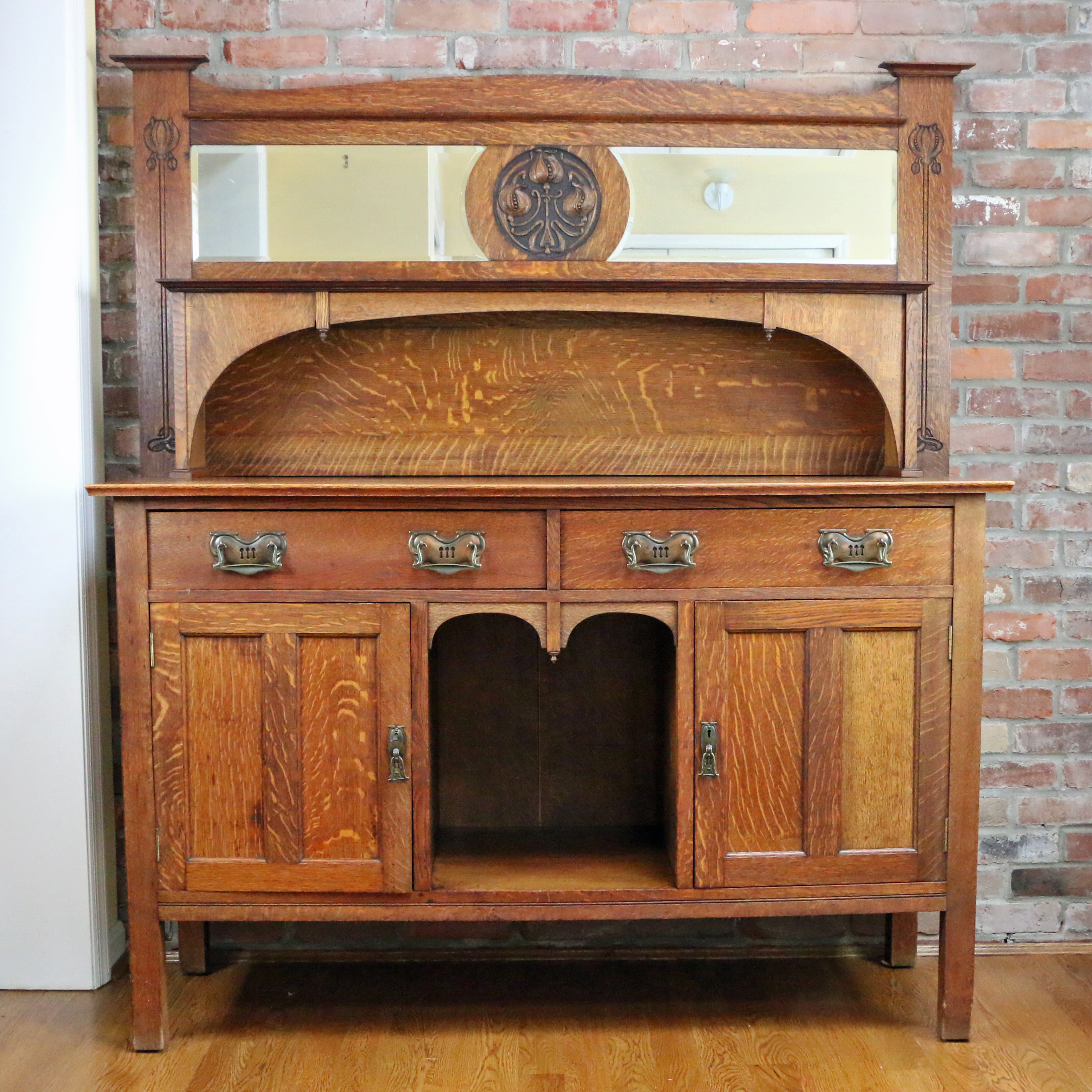 Arts and Crafts Oak Mirror Back Sideboard, circa 1910