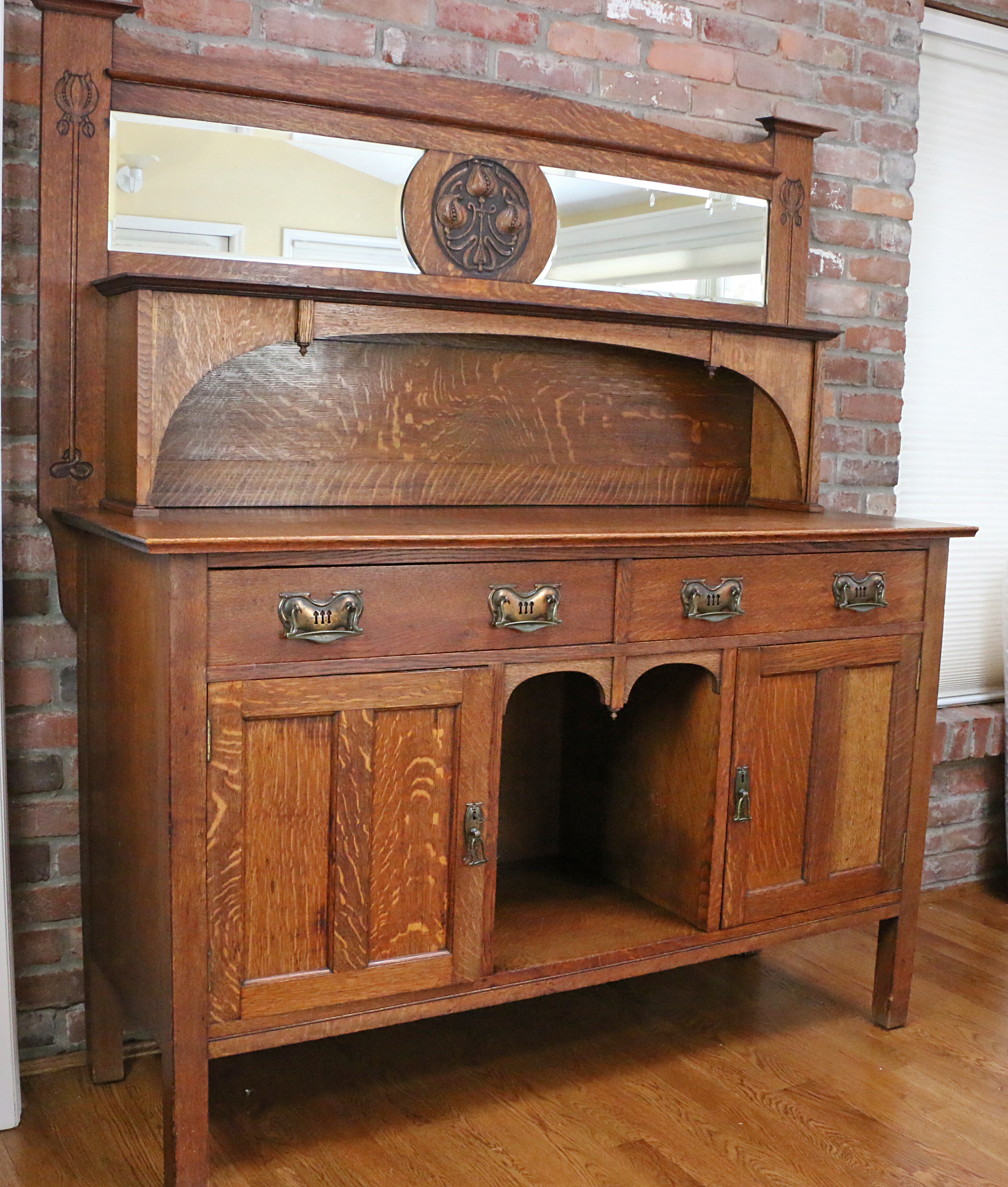 Arts and Crafts Oak Mirror Back Sideboard, circa 1910
