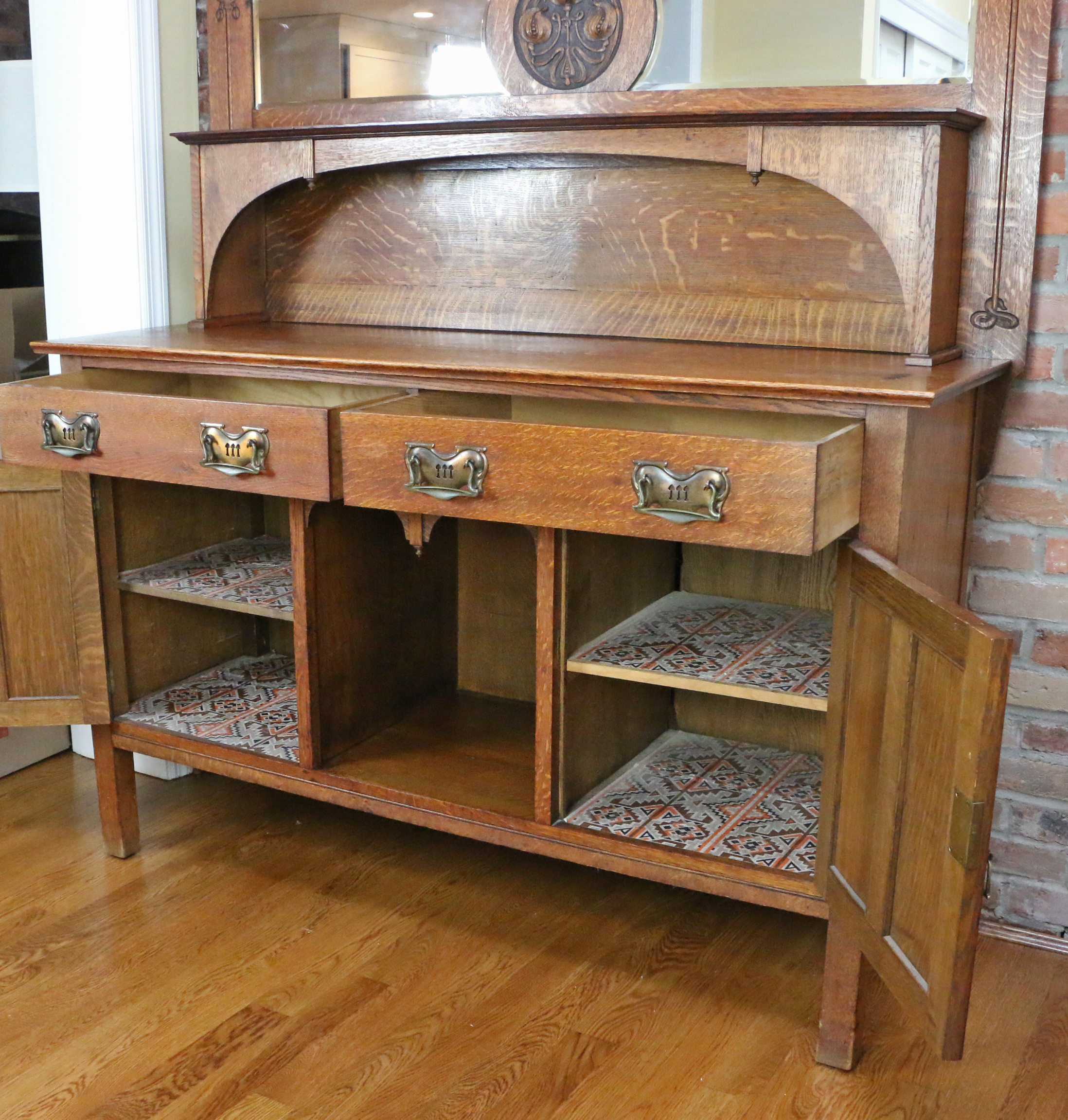 Arts and Crafts Oak Mirror Back Sideboard, circa 1910