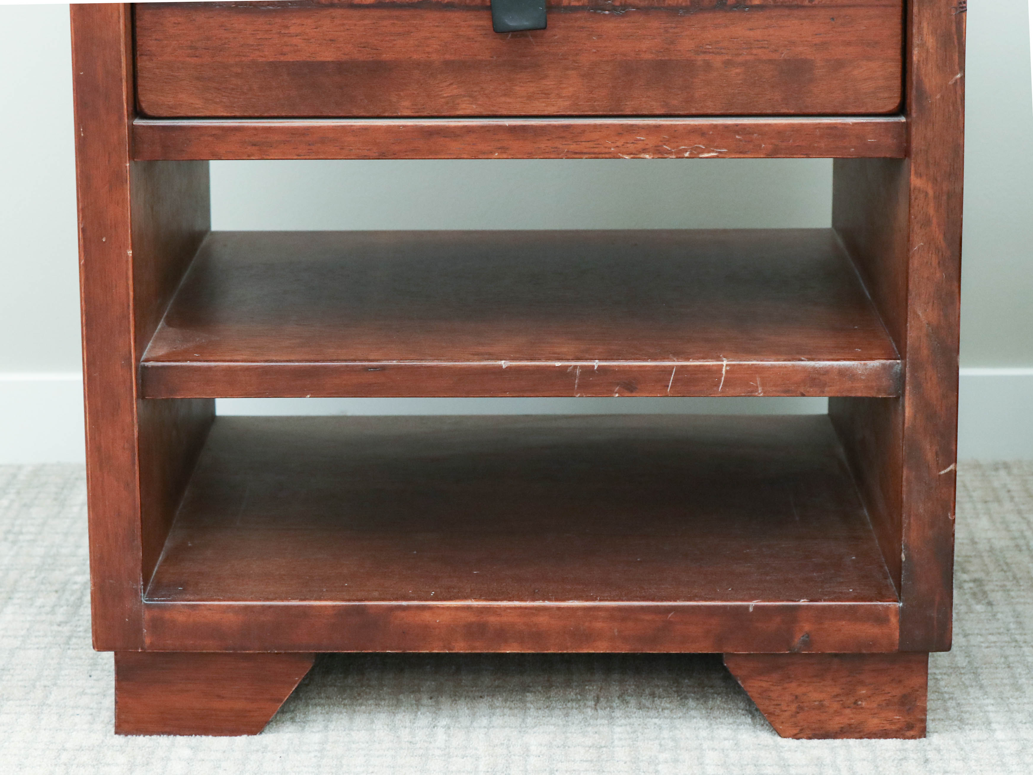 Pair of Pottery Barn "Sumatra" Mahogany-Stained Hardwood Nightstands