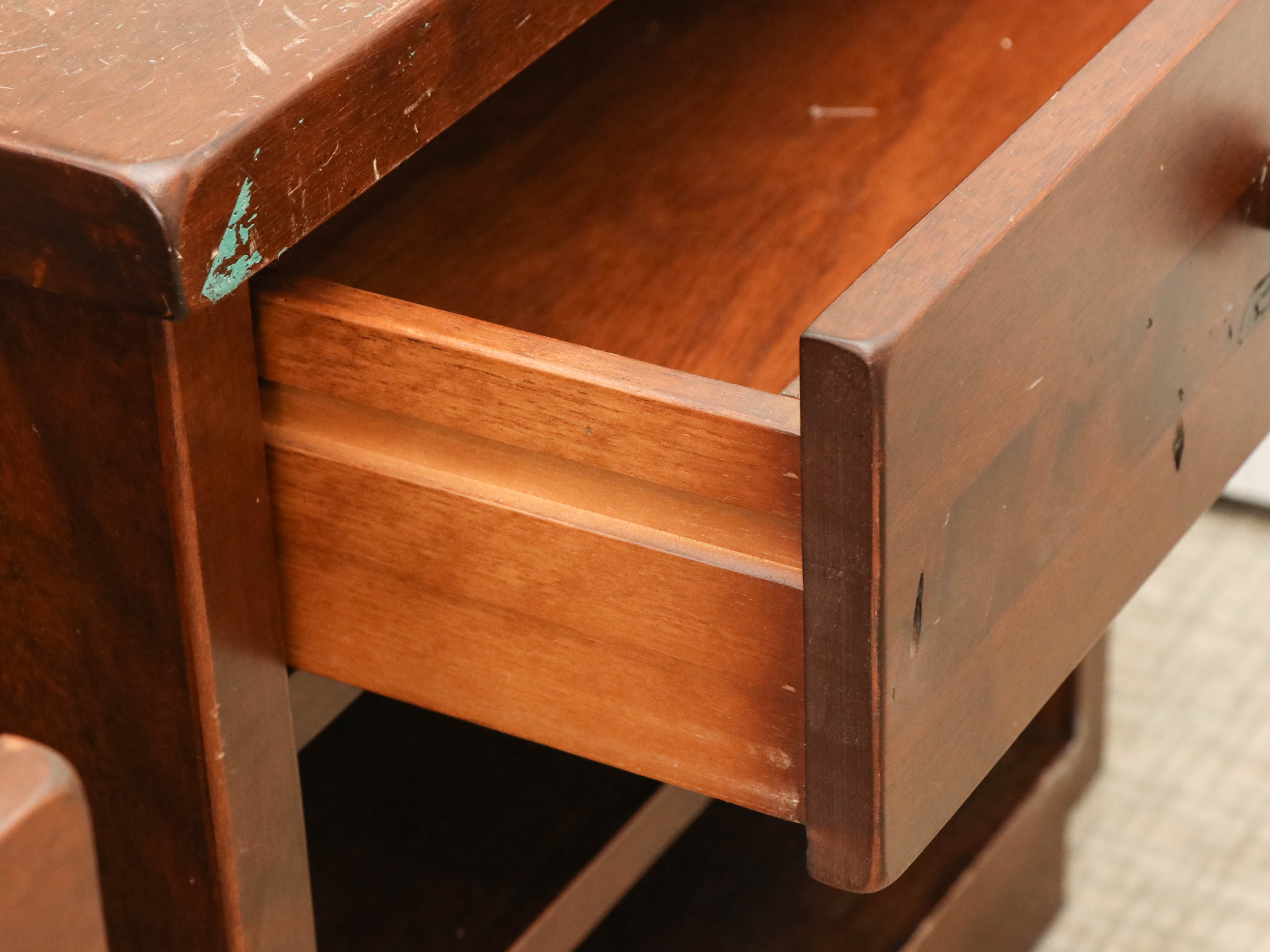 Pair of Pottery Barn "Sumatra" Mahogany-Stained Hardwood Nightstands