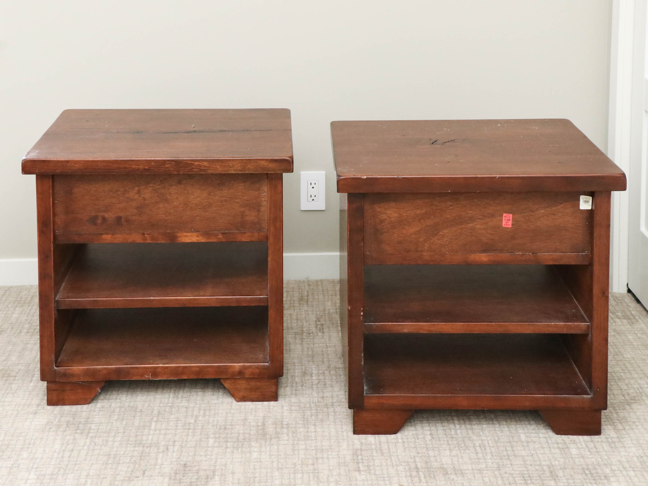 Pair of Pottery Barn "Sumatra" Mahogany-Stained Hardwood Nightstands
