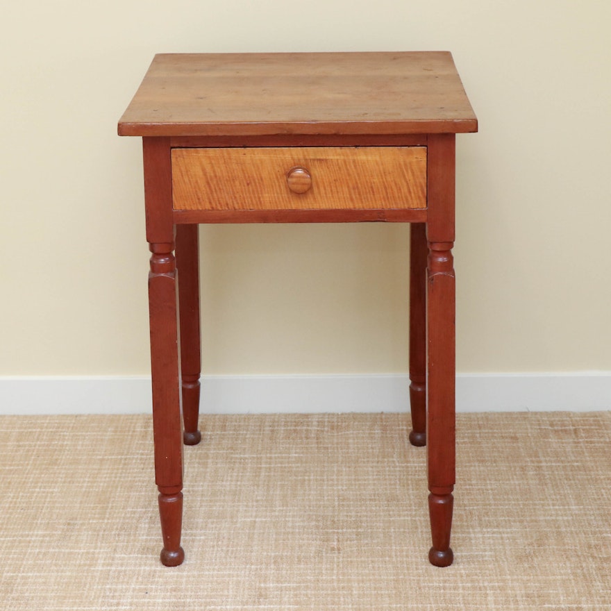 American Primitive Maple and Wood One-Drawer Stand, 19th Century