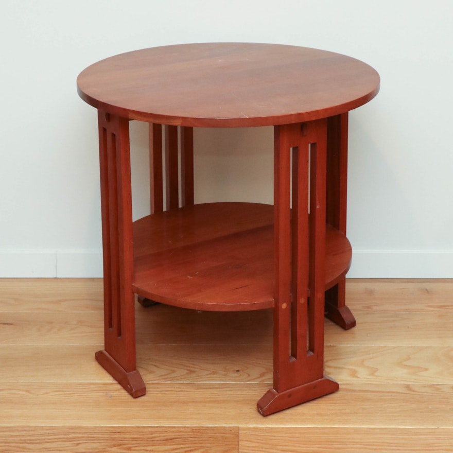 Stickley Arts and Crafts Style Cherrywood Round Two-Tier Side Table, 2005