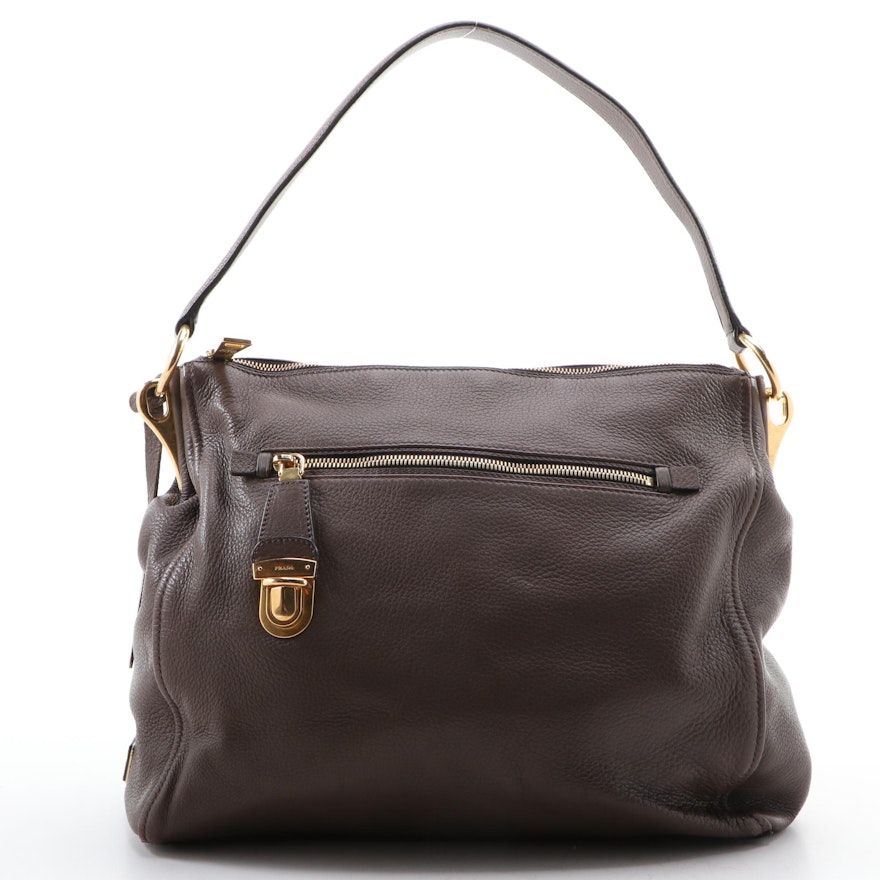 Prada Brown Deerskin Zip Top Shoulder Bag