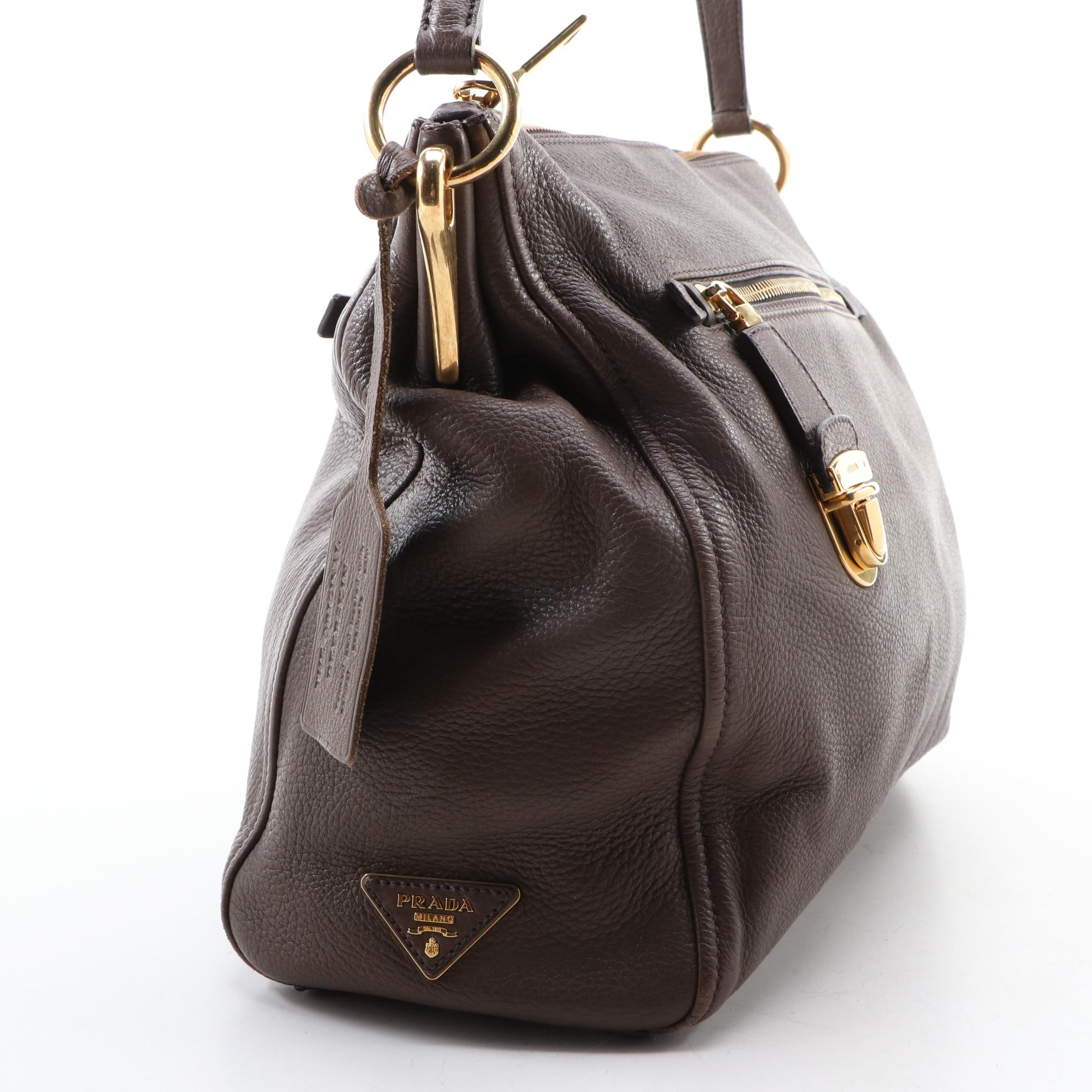 Prada Brown Deerskin Zip Top Shoulder Bag