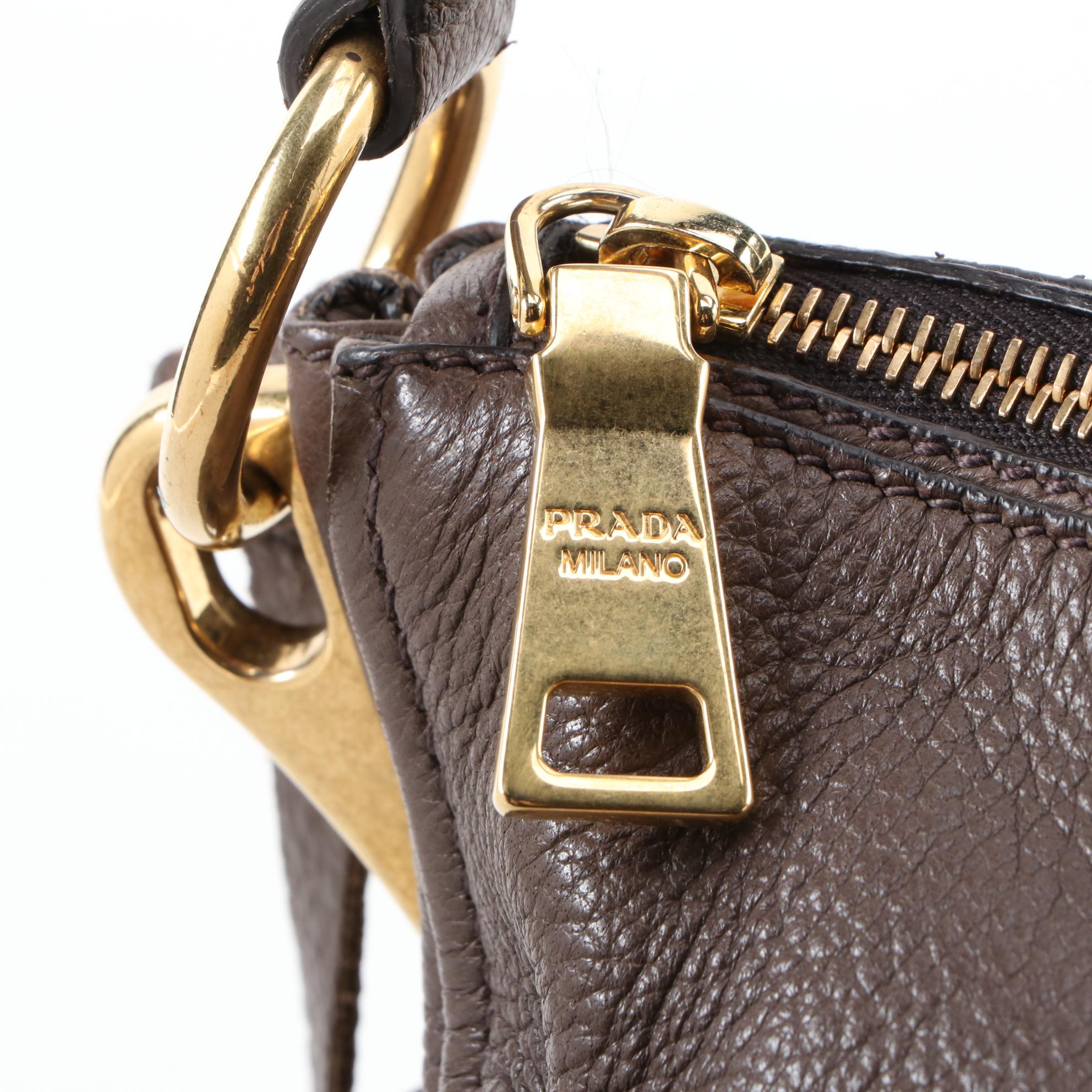 Prada Brown Deerskin Zip Top Shoulder Bag