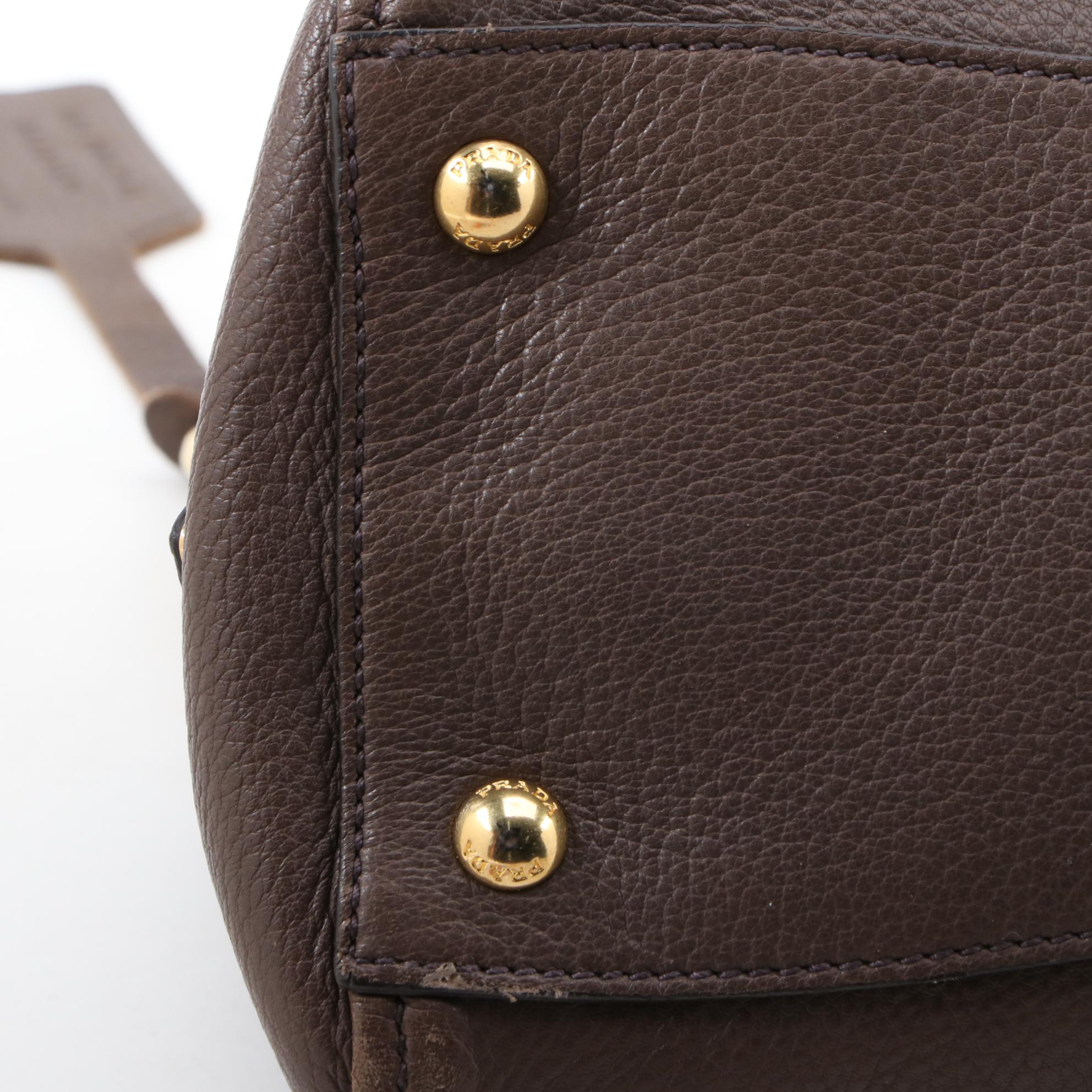 Prada Brown Deerskin Zip Top Shoulder Bag