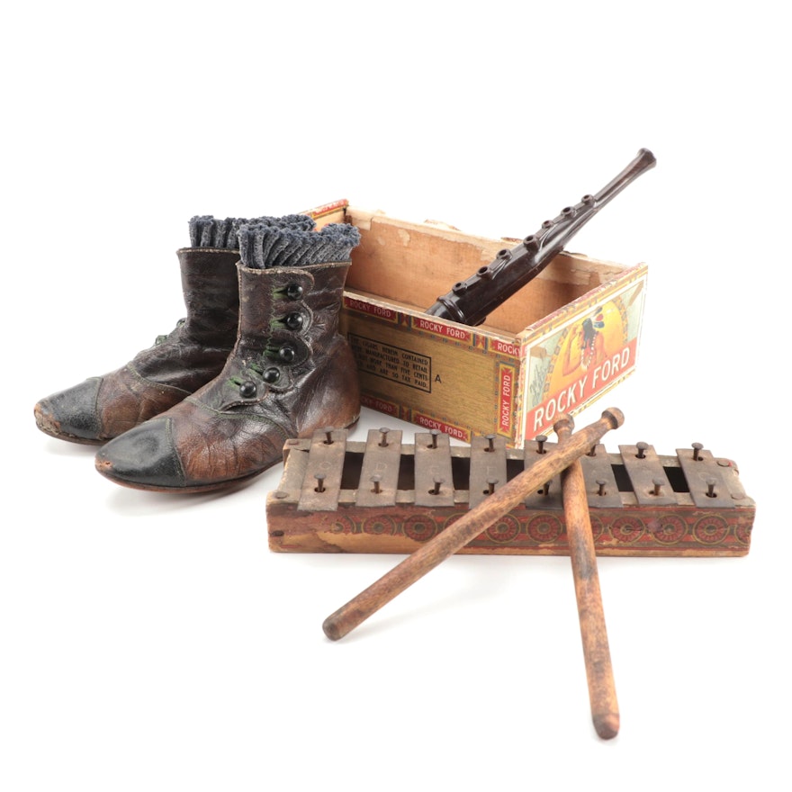 Leather Baby Shoes with Toy Xylophone and Song Flute