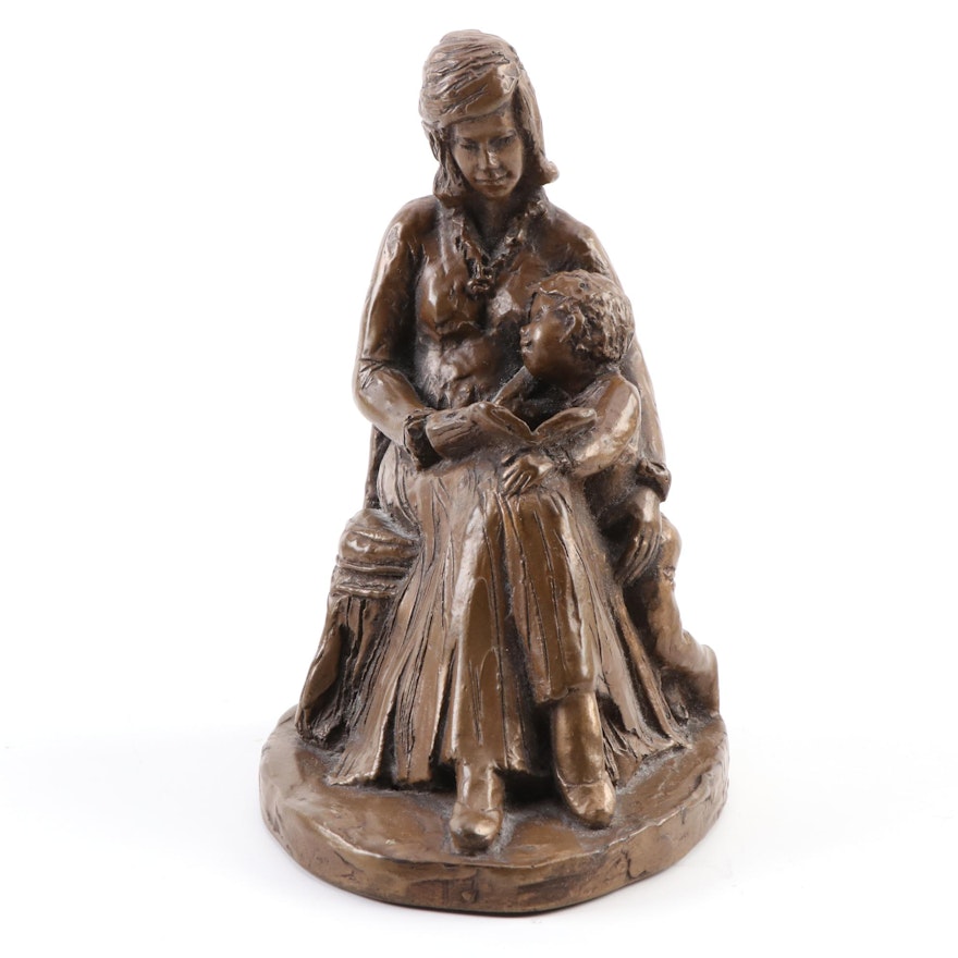 Resin Figure of Mother Reading to Child, Late 20th Century