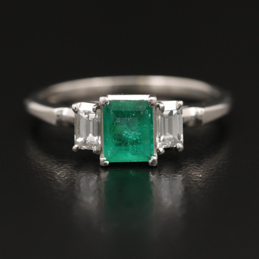 Platinum Emerald and Diamond Ring