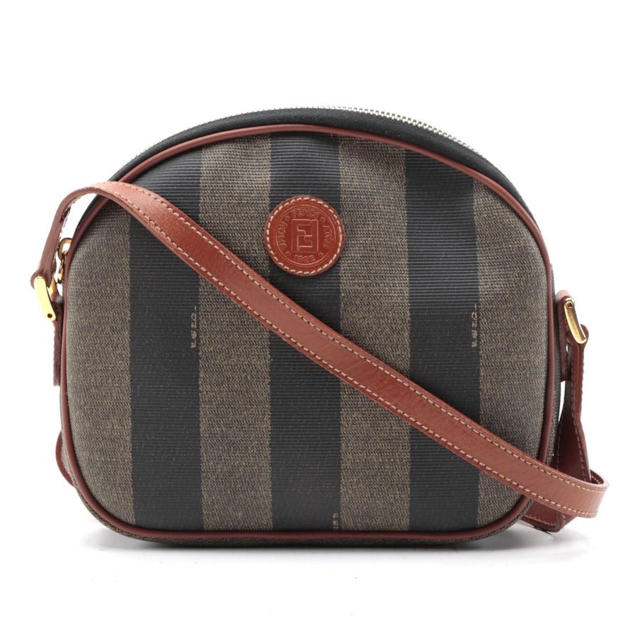 Fendi Pequin Striped Canvas and Leather Crossbody Bag