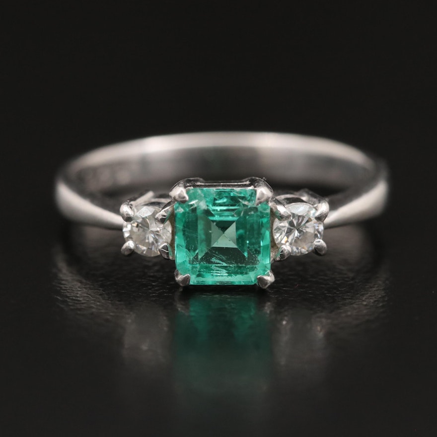 Platinum Emerald and Diamond Ring