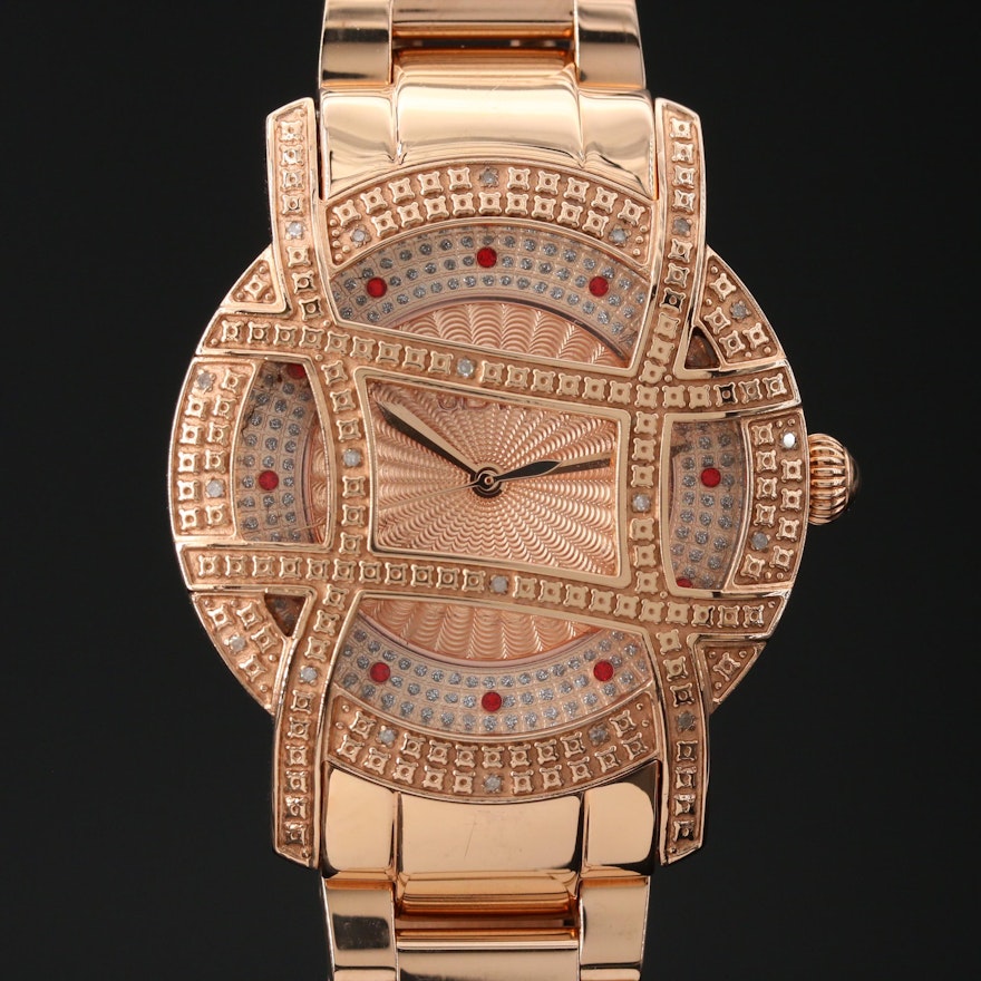 JBW Olympia 10YR Diamond and Topaz Rose  Gold Tone Wristwatch