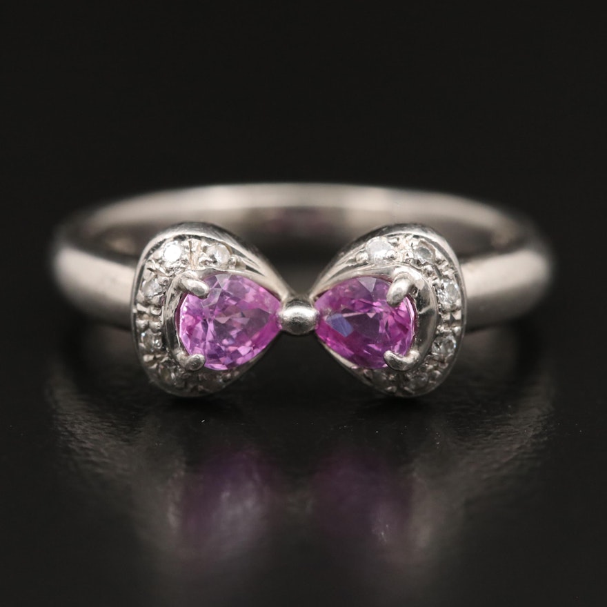 Platinum Pink Sapphire and Diamond Bow Ring