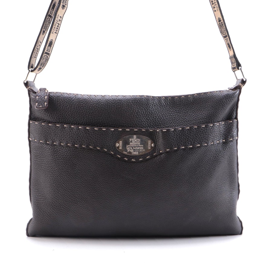 Fendi Selleria Messenger Bag in Brown Pebble Grained Leather