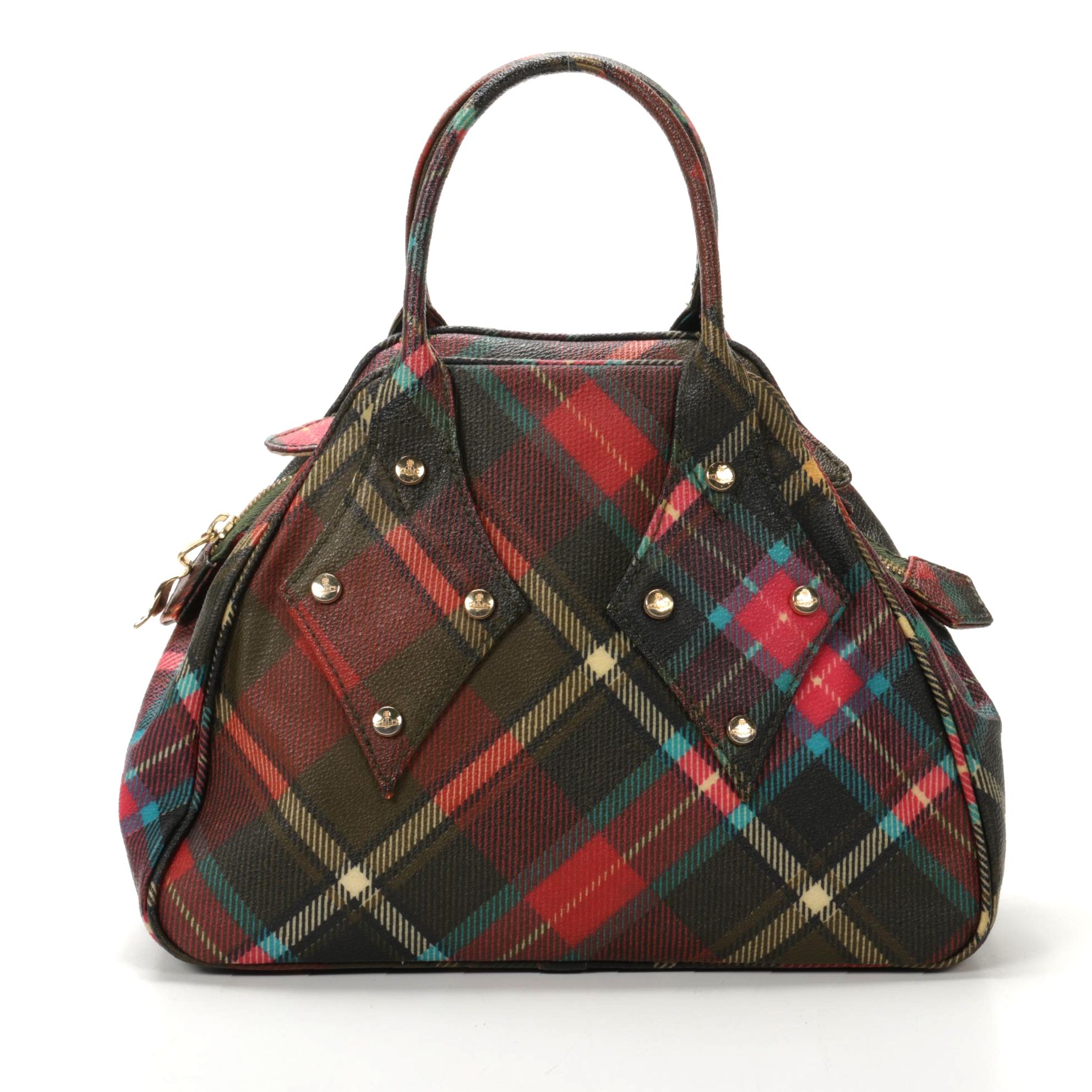Vivienne Westwood Small Yasmine Derby Bag in Tartan Plaid Vegan Leather