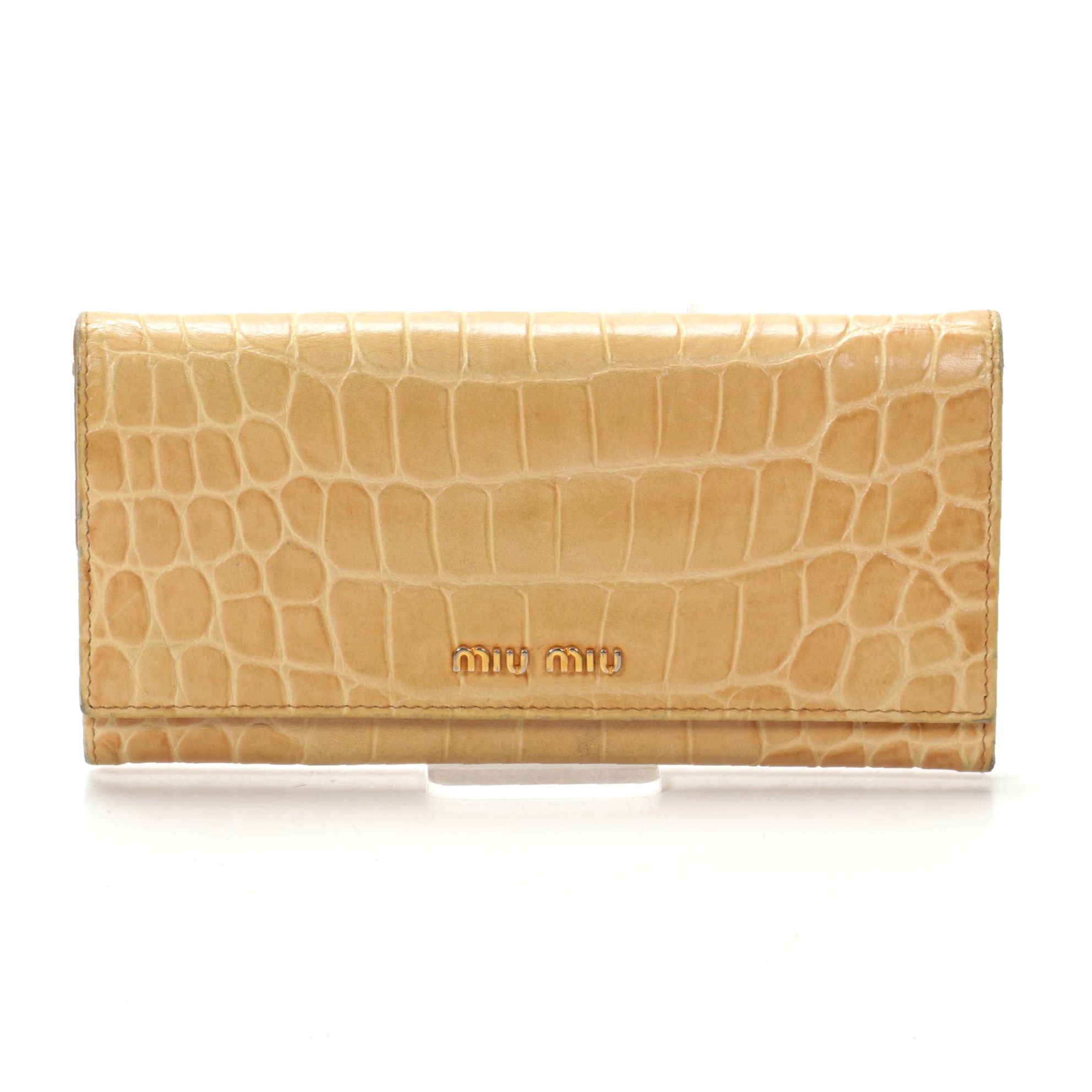 Miu Miu St. Cocco Long Wallet in Crocodile Embossed Leather
