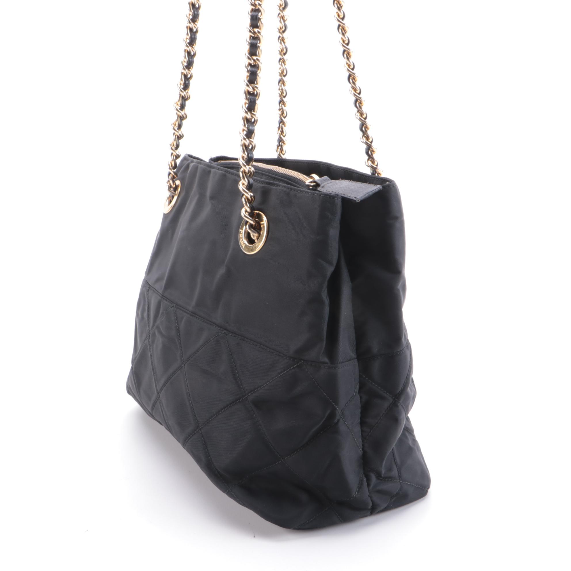 Prada Quilted Tessuto Shoulder Bag in Black Nylon and Leather
