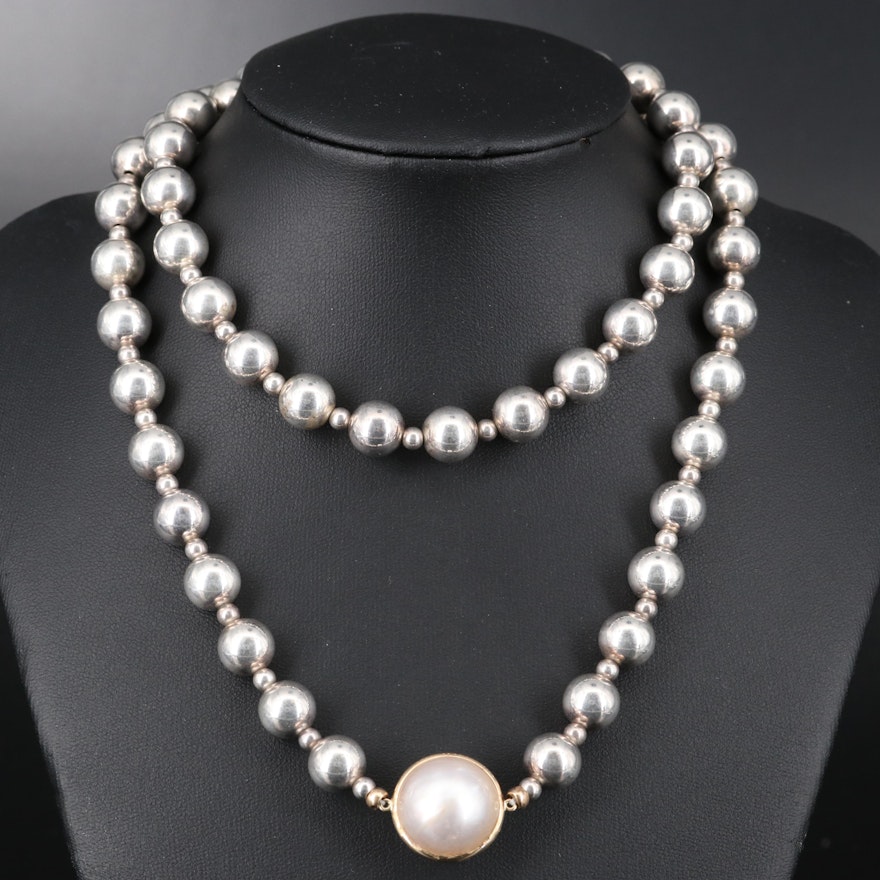 Mabé Pearl with 14K Bezel on Sterling Bead Necklace