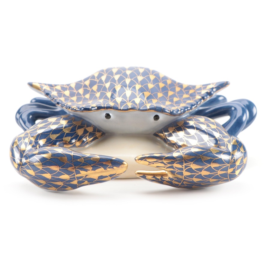 Herend Cobalt with Gold Fishnet "Crab" Porcelain Figurine