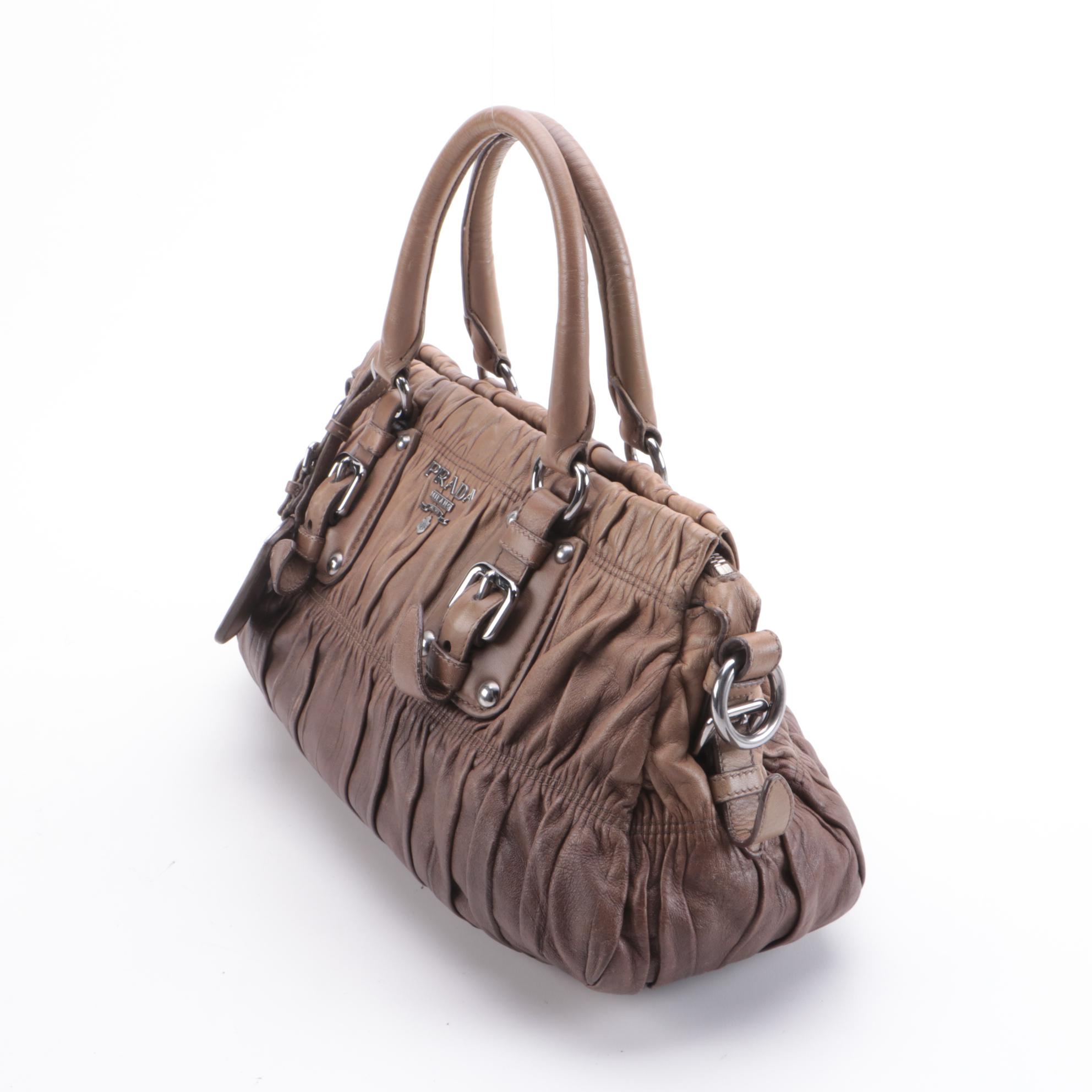 Prada Gathered Two-Way Satchel in Brown Ombre Nappa Gafre Leather