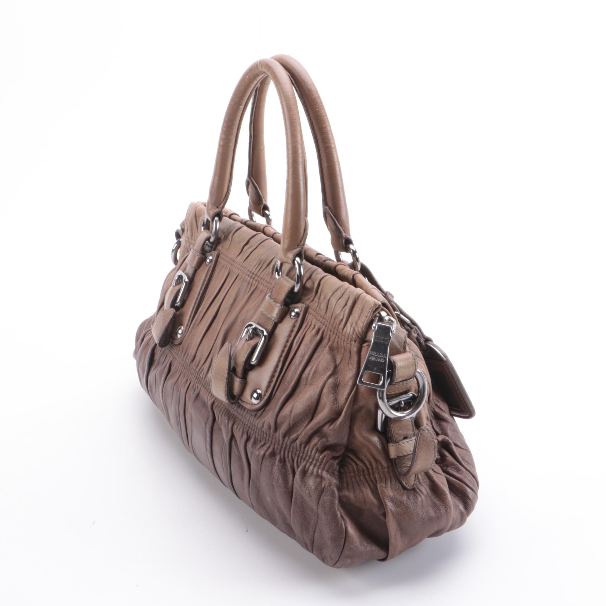 Prada Gathered Two-Way Satchel in Brown Ombre Nappa Gafre Leather
