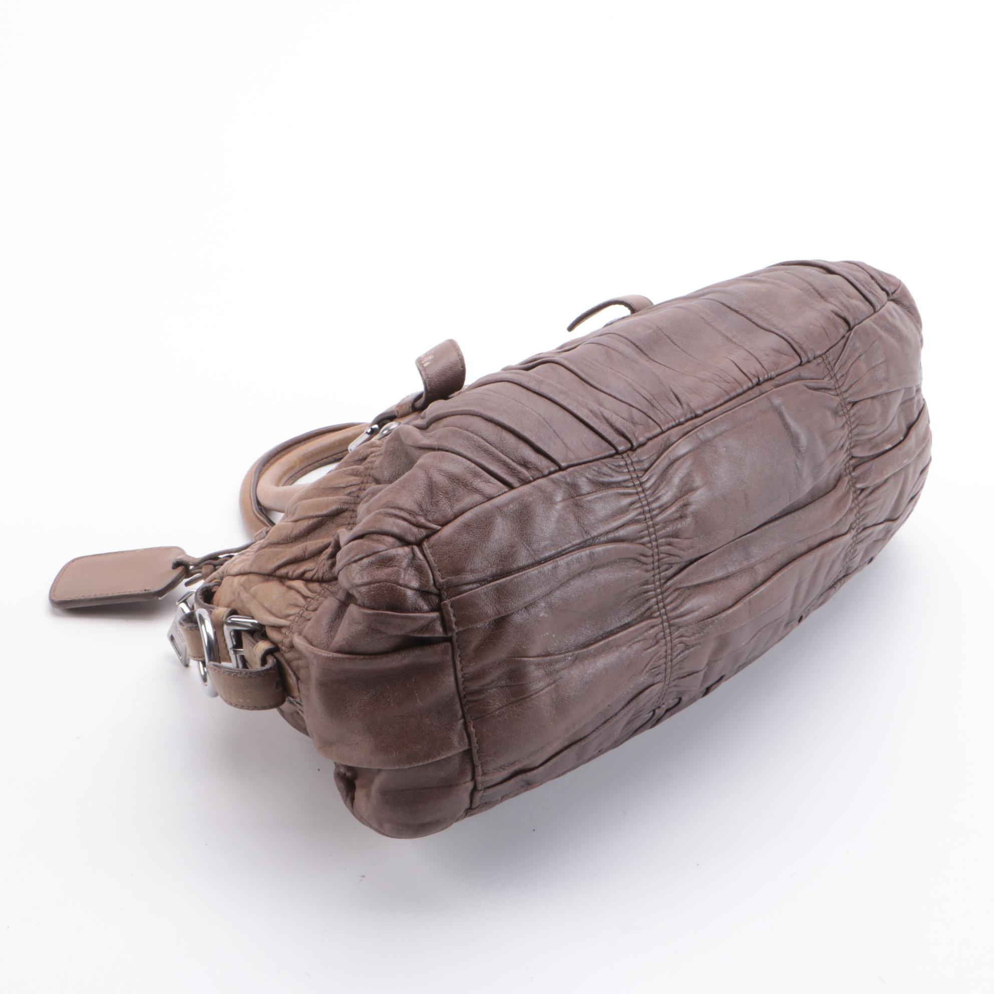 Prada Gathered Two-Way Satchel in Brown Ombre Nappa Gafre Leather