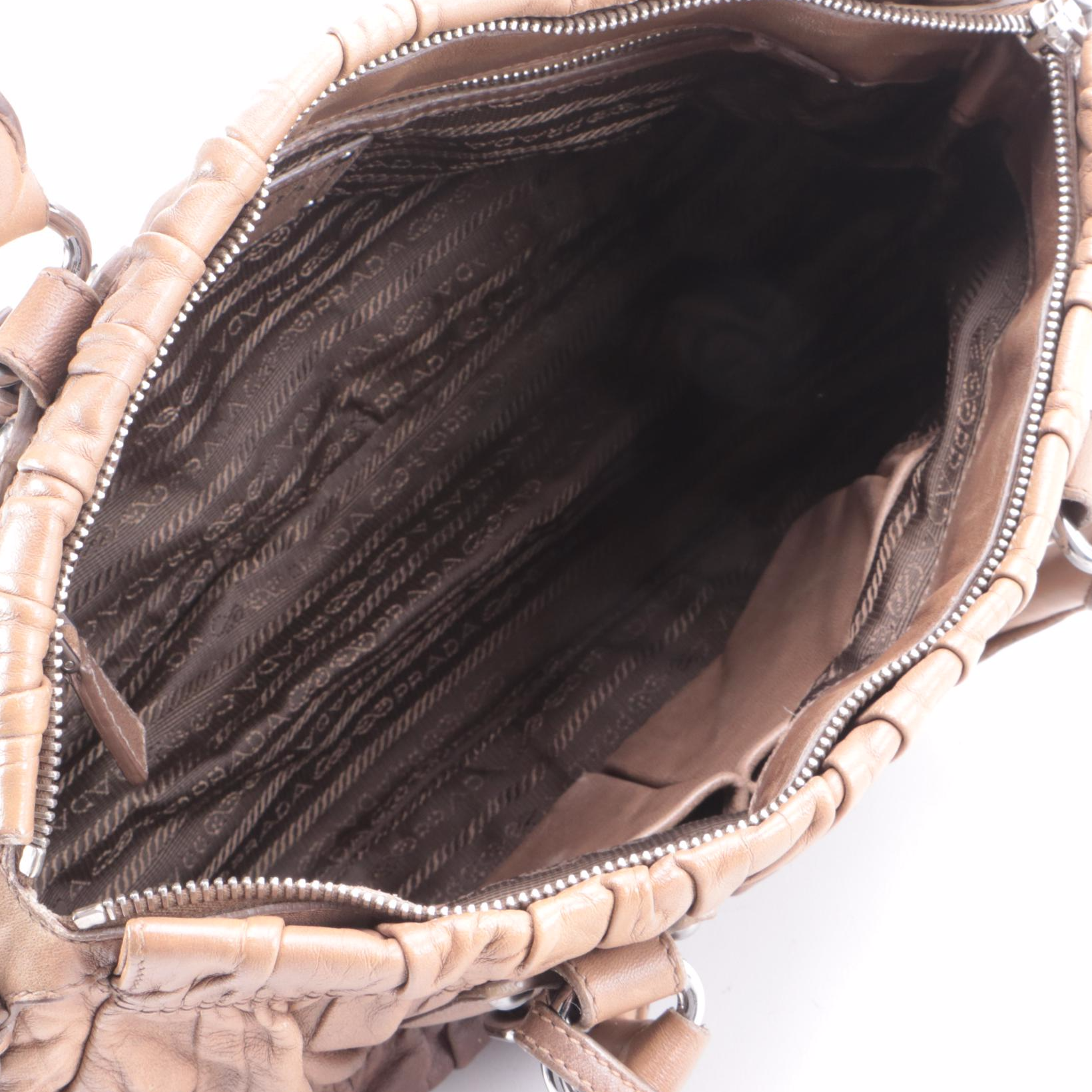 Prada Gathered Two-Way Satchel in Brown Ombre Nappa Gafre Leather