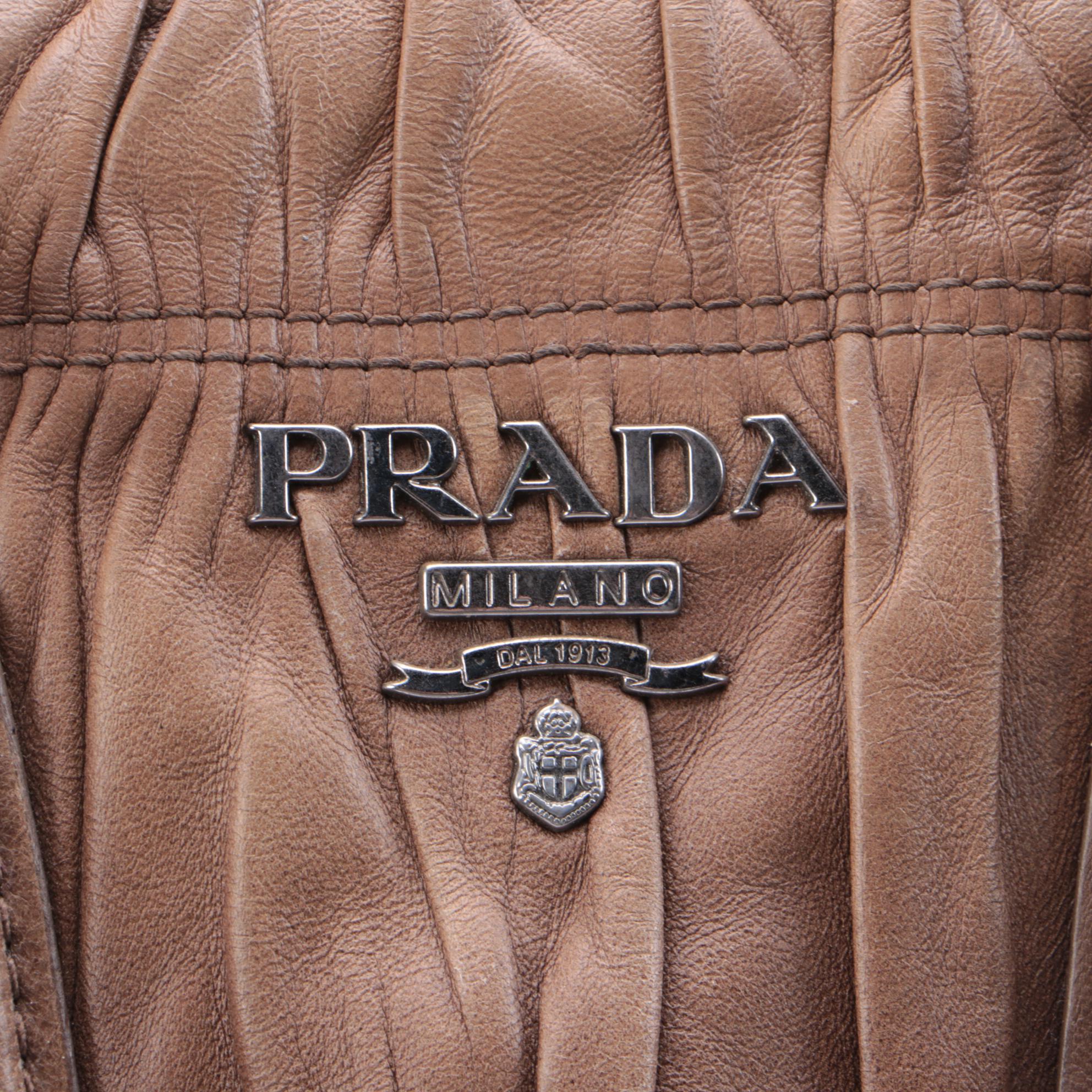 Prada Gathered Two-Way Satchel in Brown Ombre Nappa Gafre Leather