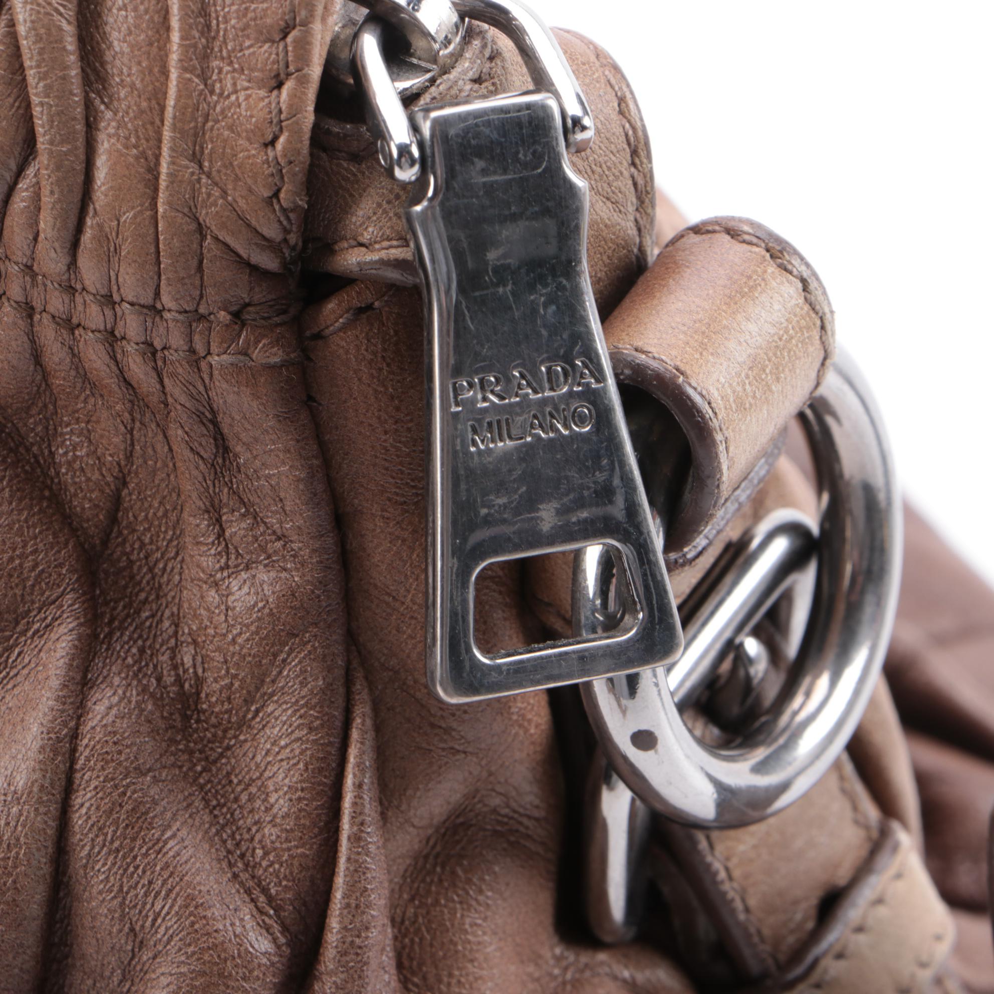 Prada Gathered Two-Way Satchel in Brown Ombre Nappa Gafre Leather