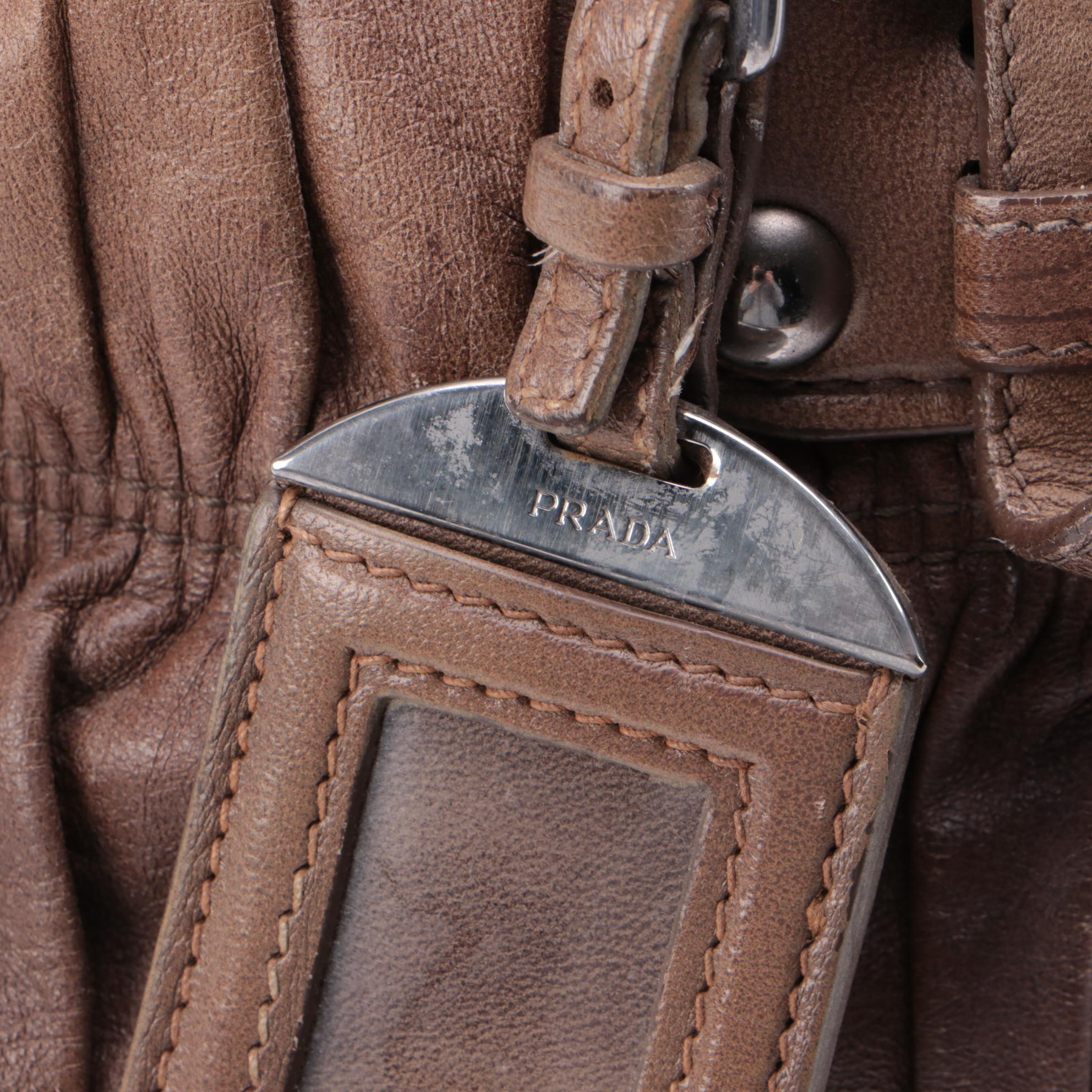 Prada Gathered Two-Way Satchel in Brown Ombre Nappa Gafre Leather