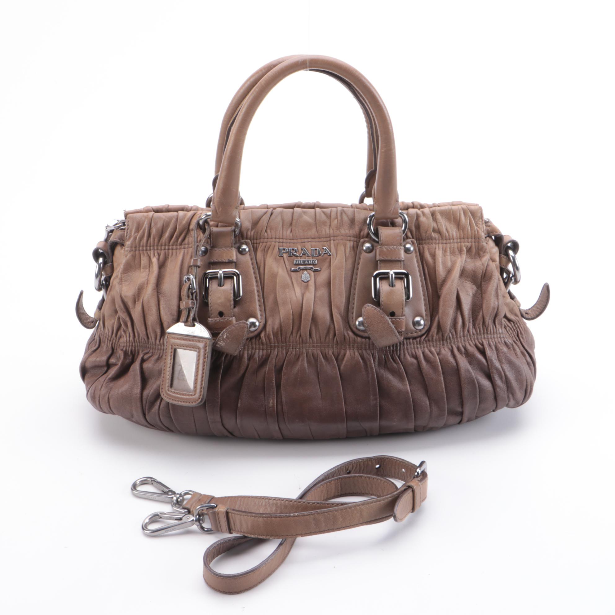 Prada Gathered Two-Way Satchel in Brown Ombre Nappa Gafre Leather