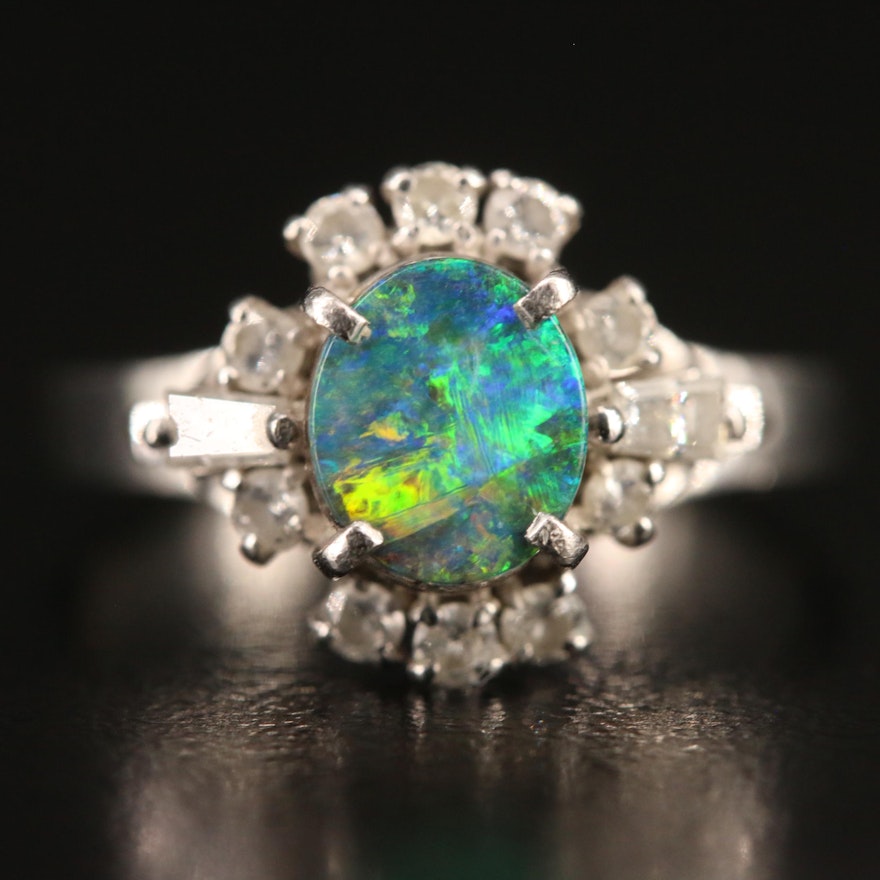 Platinum Boulder Opal and Diamond Ring