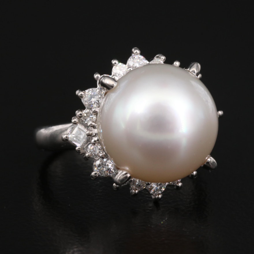 Platinum Pearl and Diamond Ring