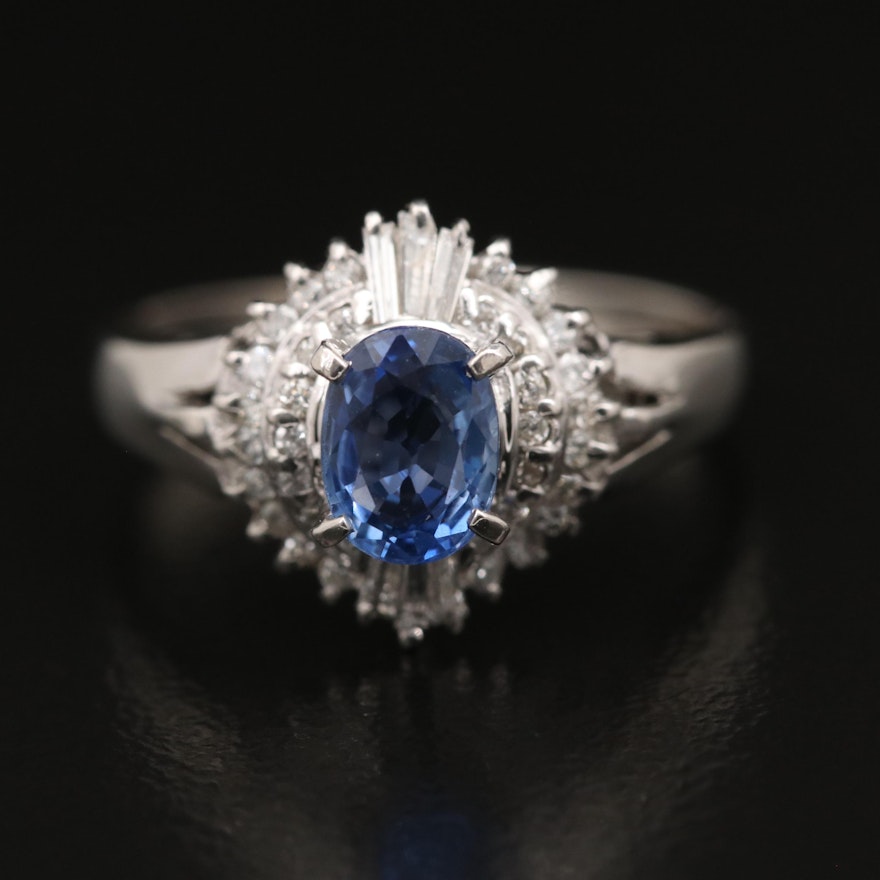 Platinum Sapphire and Diamond Ring