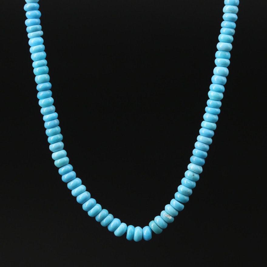 Turquoise Rondelle Bead Necklace with 14K Clasp