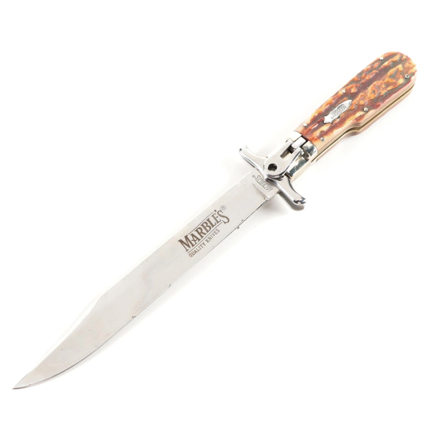 Marble's Folding Knife with Leather Sheath