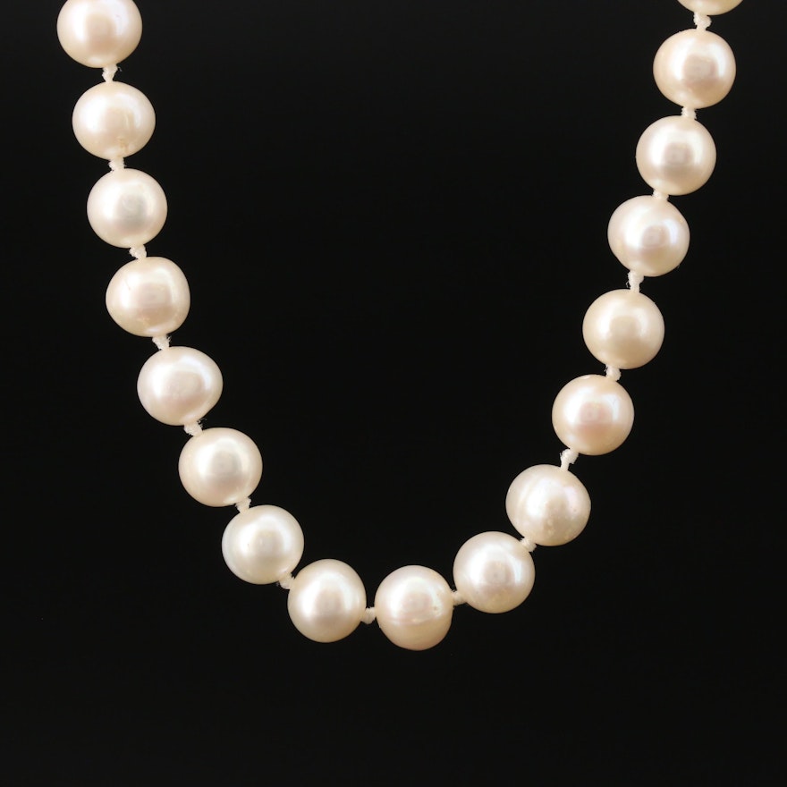 Knotted Semi-Baroque Pearl Necklace with 14K Clasp