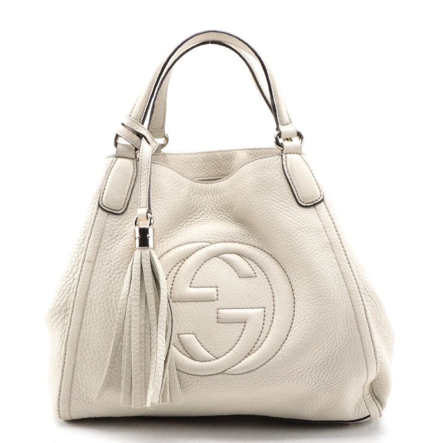 Gucci Soho Small Off-White Grained Leather Two-Way Handbag with Tassel