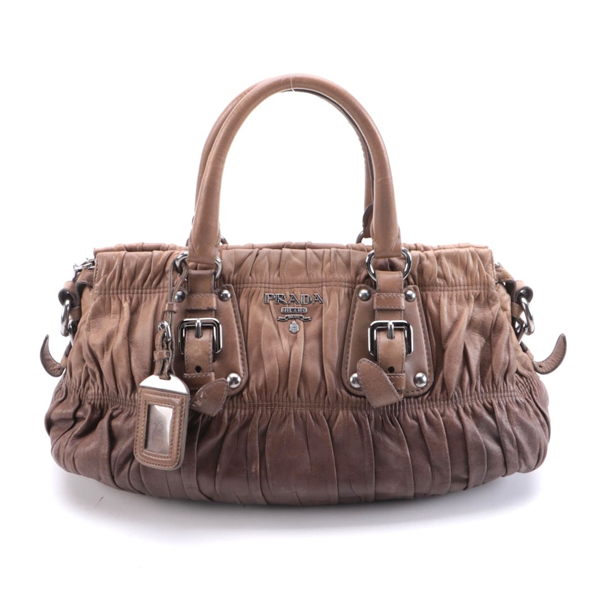 Prada Gathered Two-Way Satchel in Brown Ombre Nappa Gafre Leather