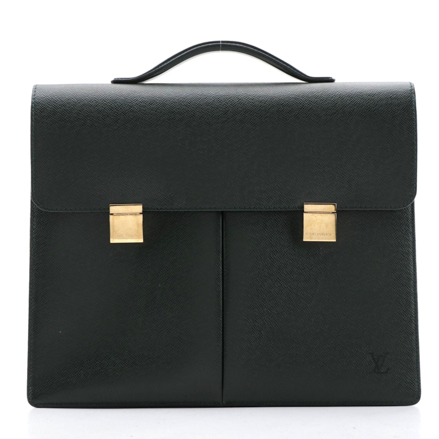 Louis Vuitton Serviette Khazan Briefcase in Dark Green Taïga Leather