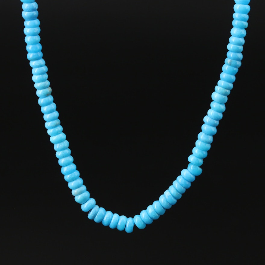 Turquoise Beaded Necklace with 14K Diamond Accented Clasp