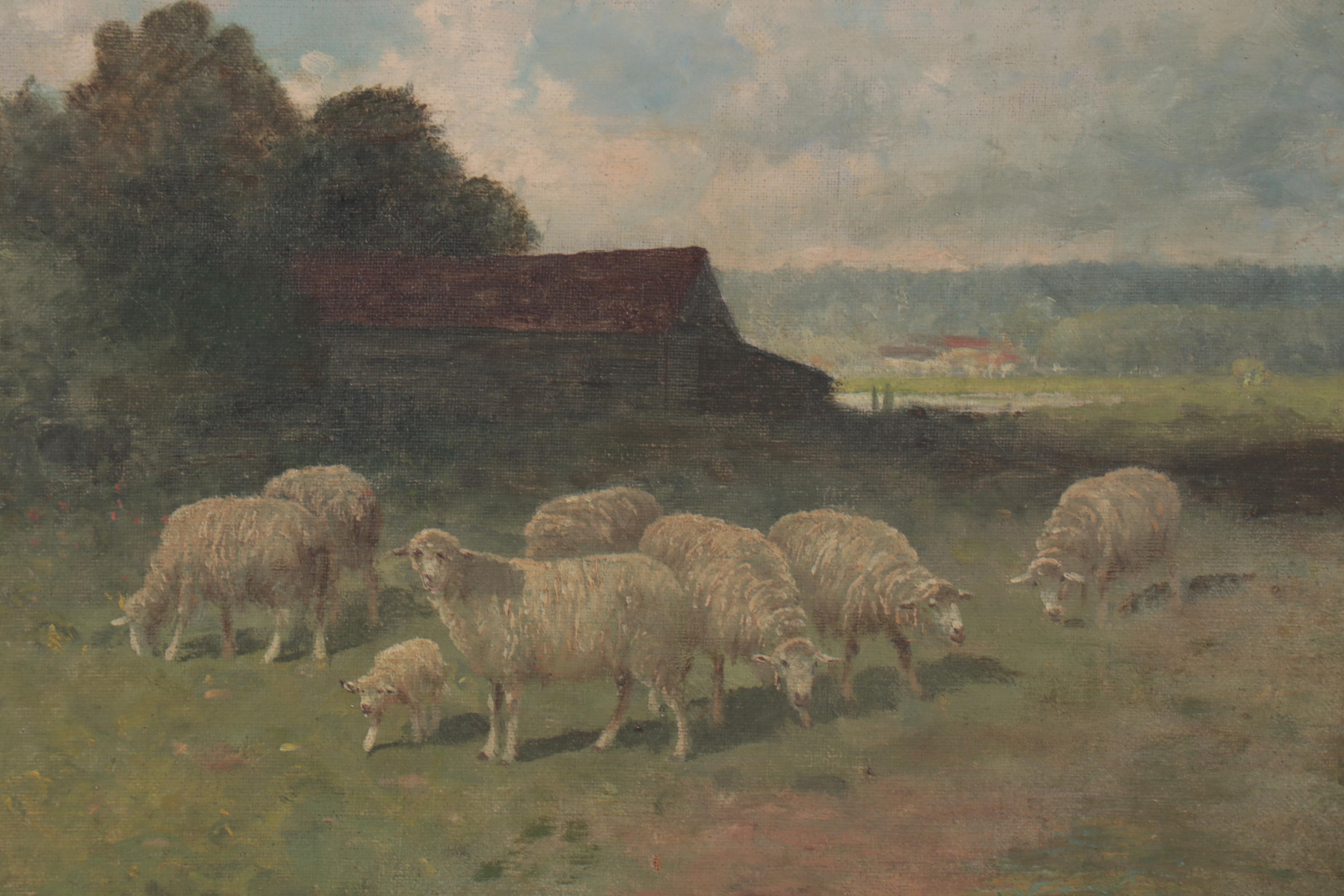 Charles T. Phelan Oil Painting of Pastoral Landscape with Sheep