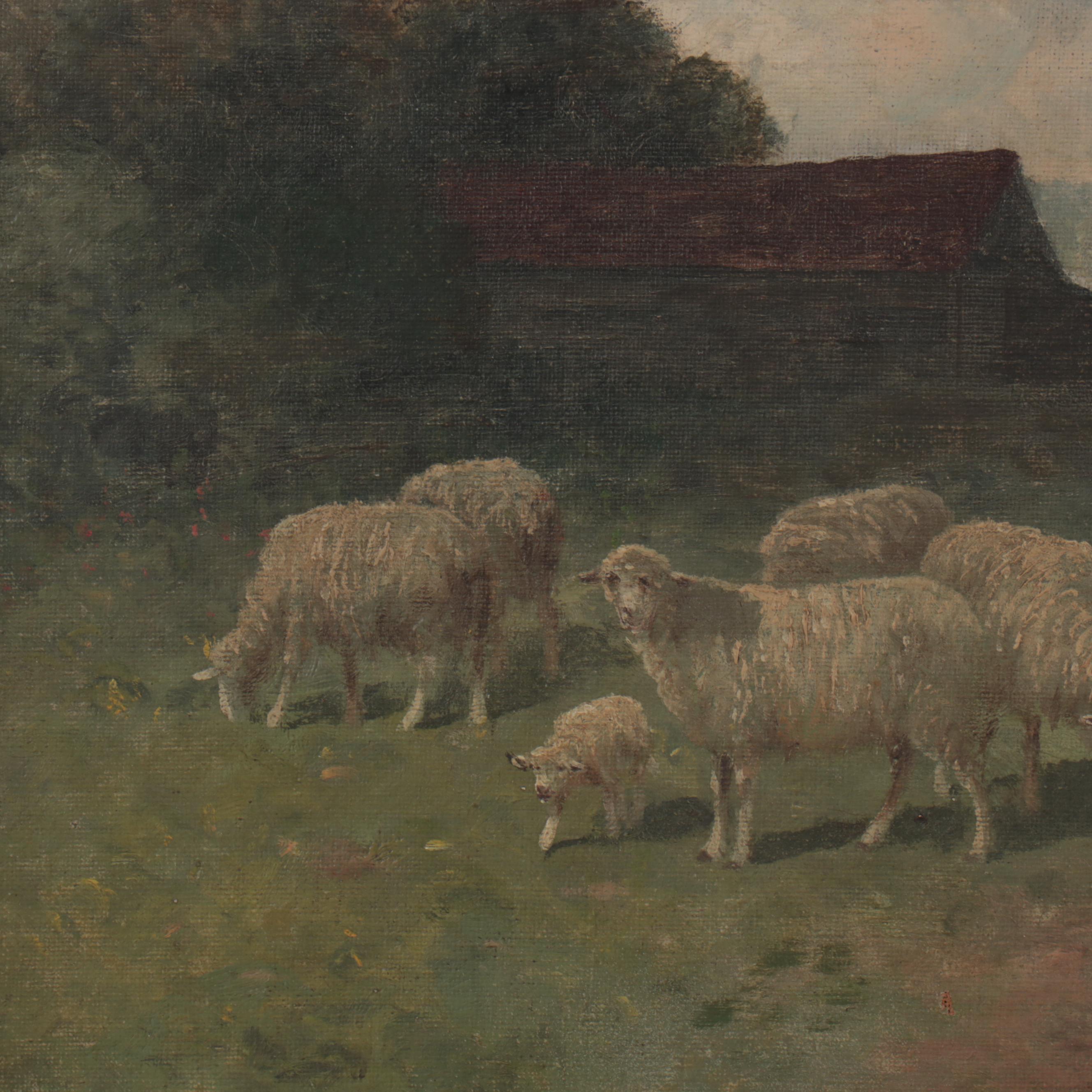 Charles T. Phelan Oil Painting of Pastoral Landscape with Sheep