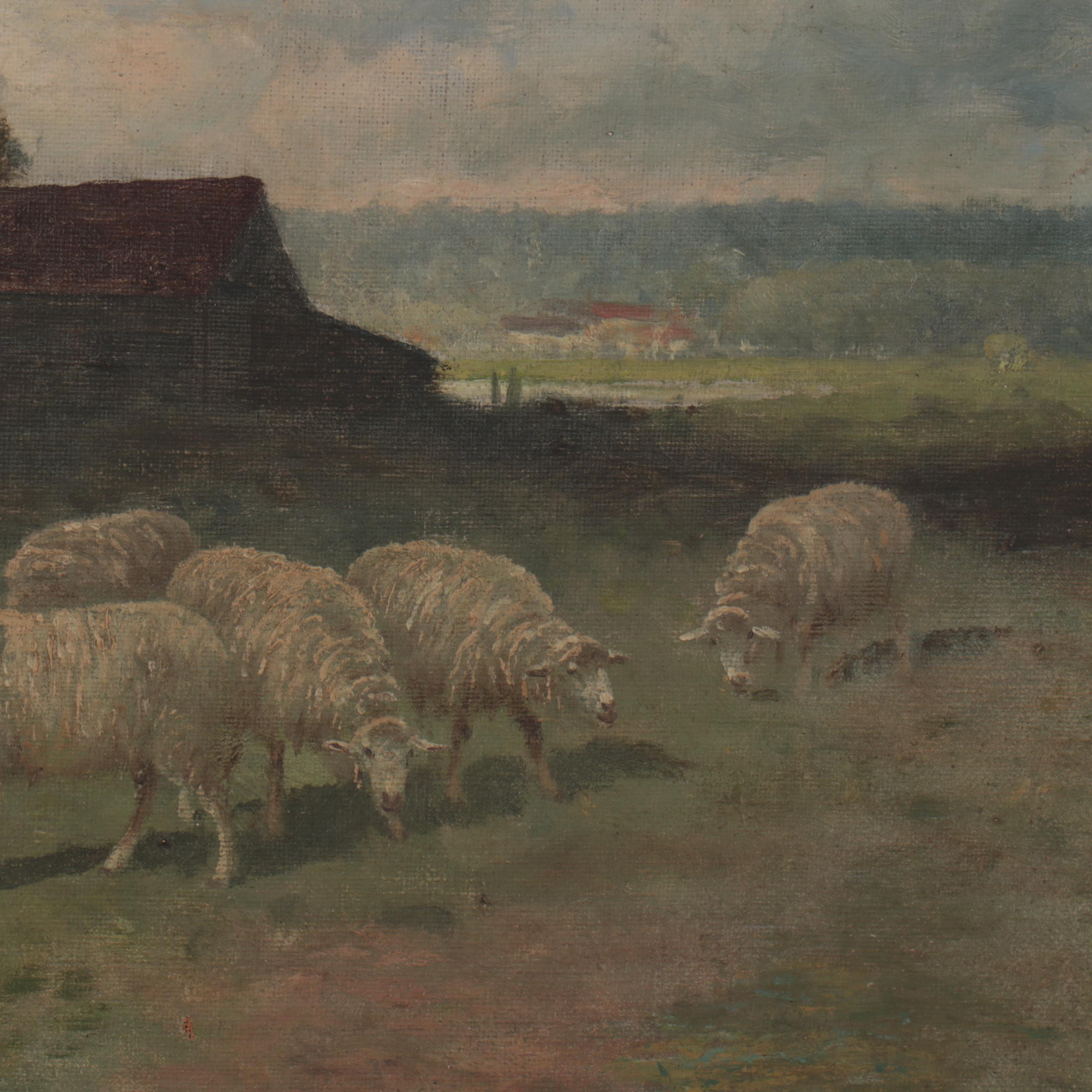 Charles T. Phelan Oil Painting of Pastoral Landscape with Sheep